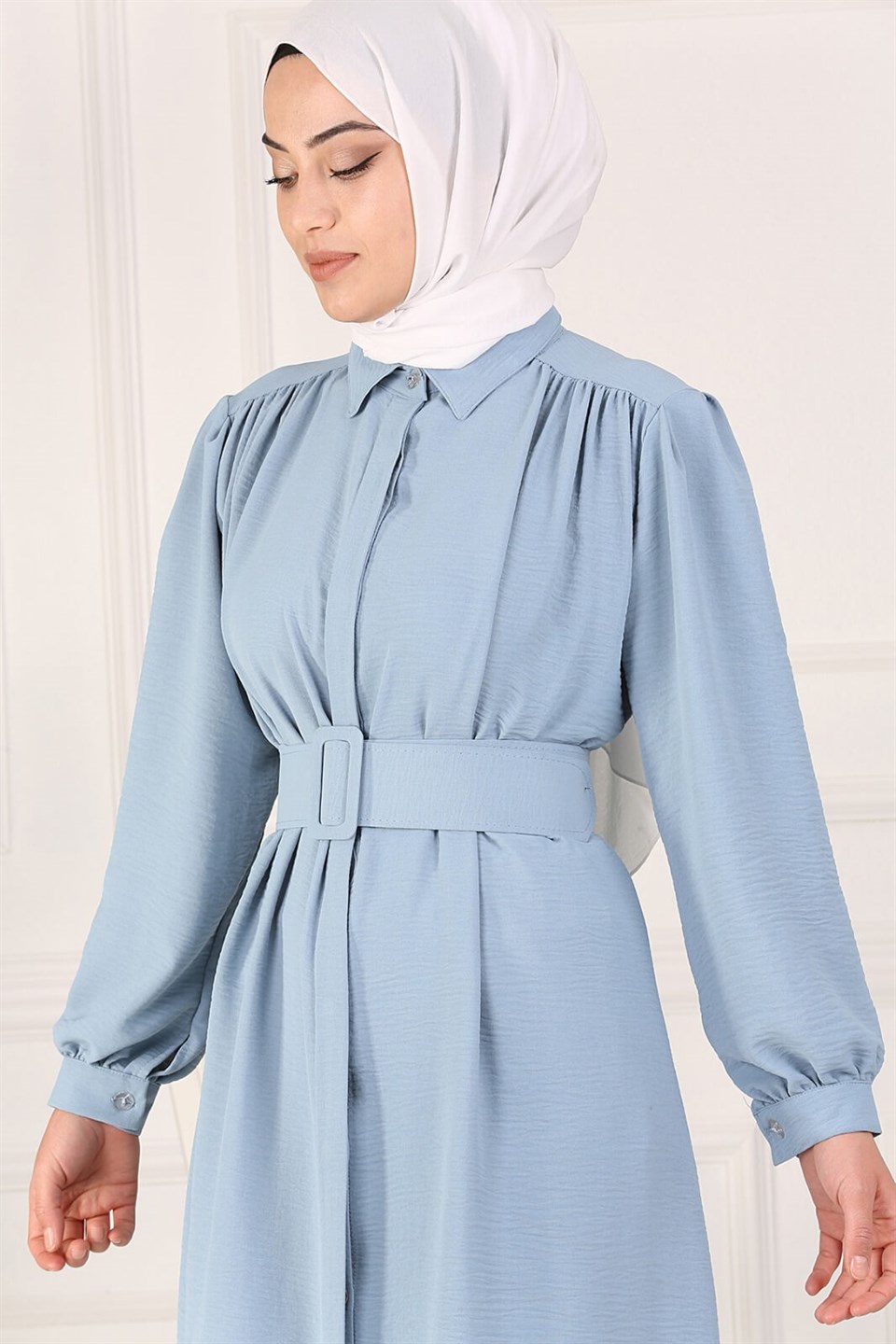 Kemerli Tesettür Tunik Kap 10345 Bebe Mavisi
