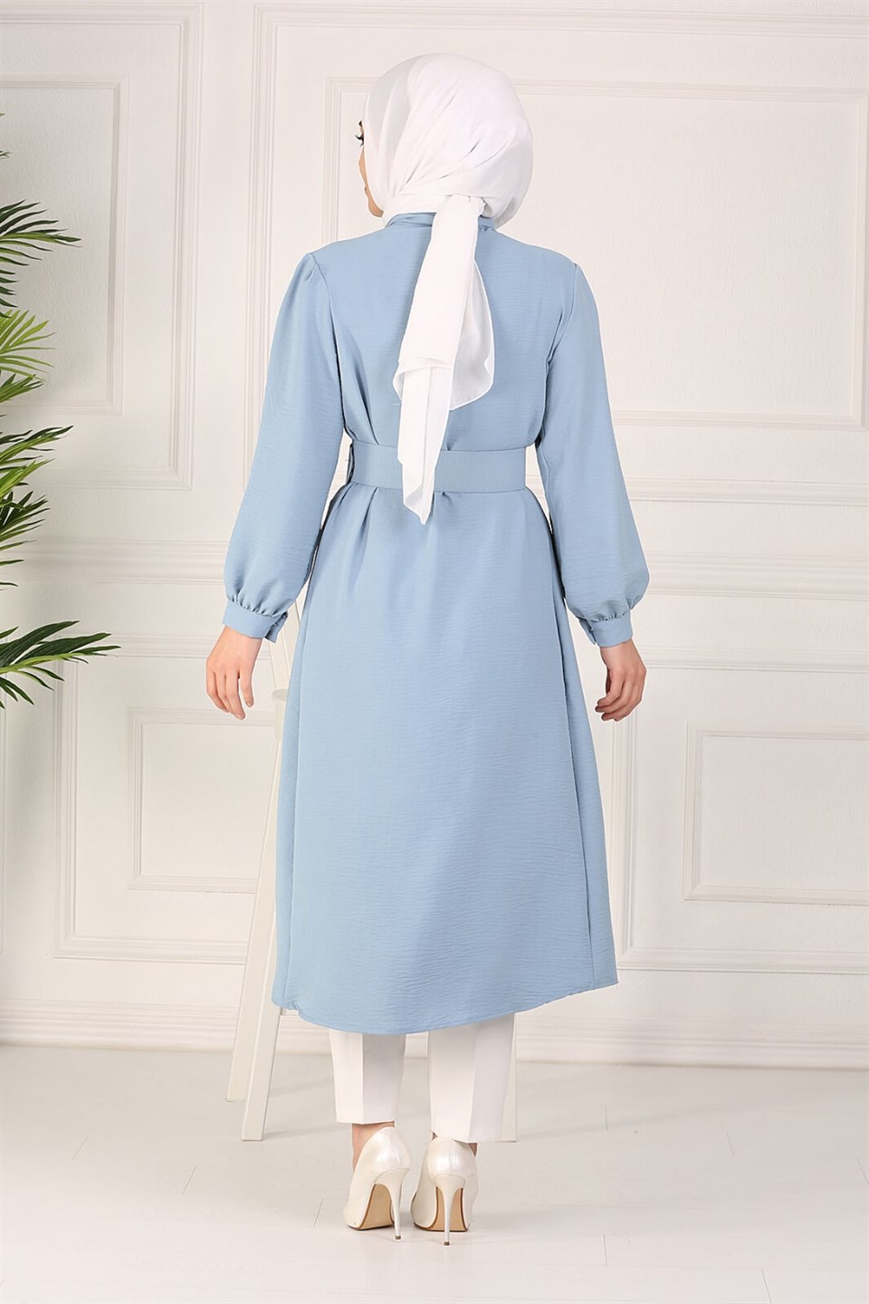 Kemerli Tesettür Tunik Kap 10345 Bebe Mavisi