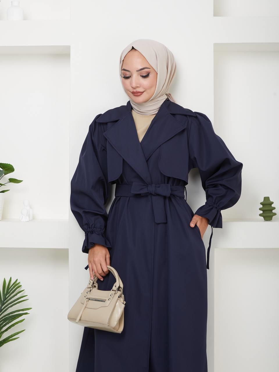 Kolu İpli Tesettür Trençkot 5045 Lacivert