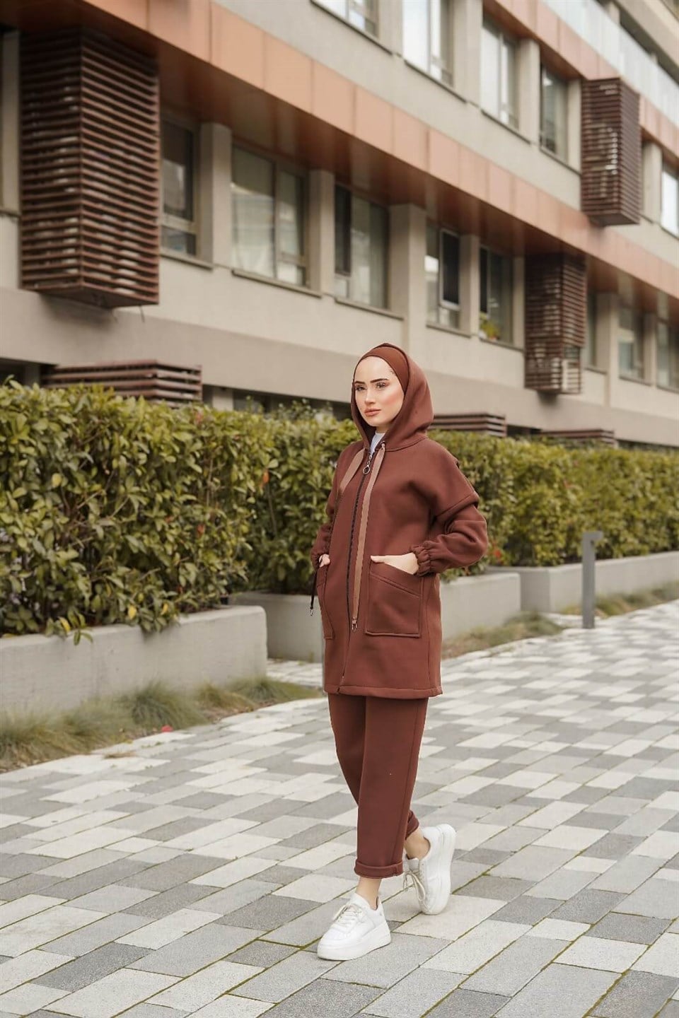 Kurdele Detaylı Tesettür 2'li Takım 10675 Tarçın