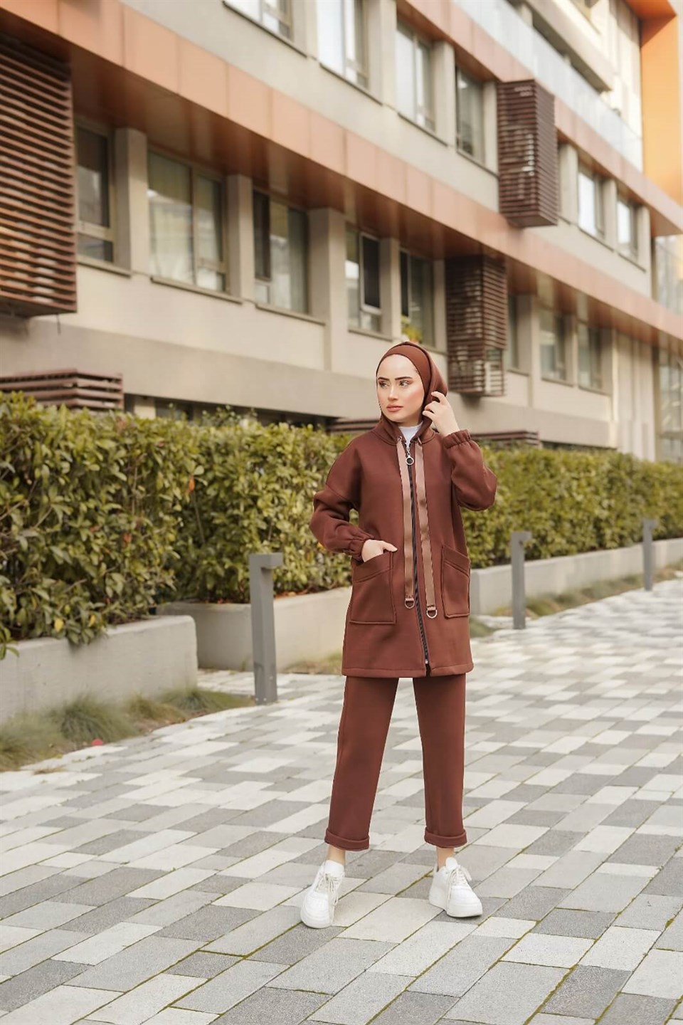 Kurdele Detaylı Tesettür 2'li Takım 10675 Tarçın