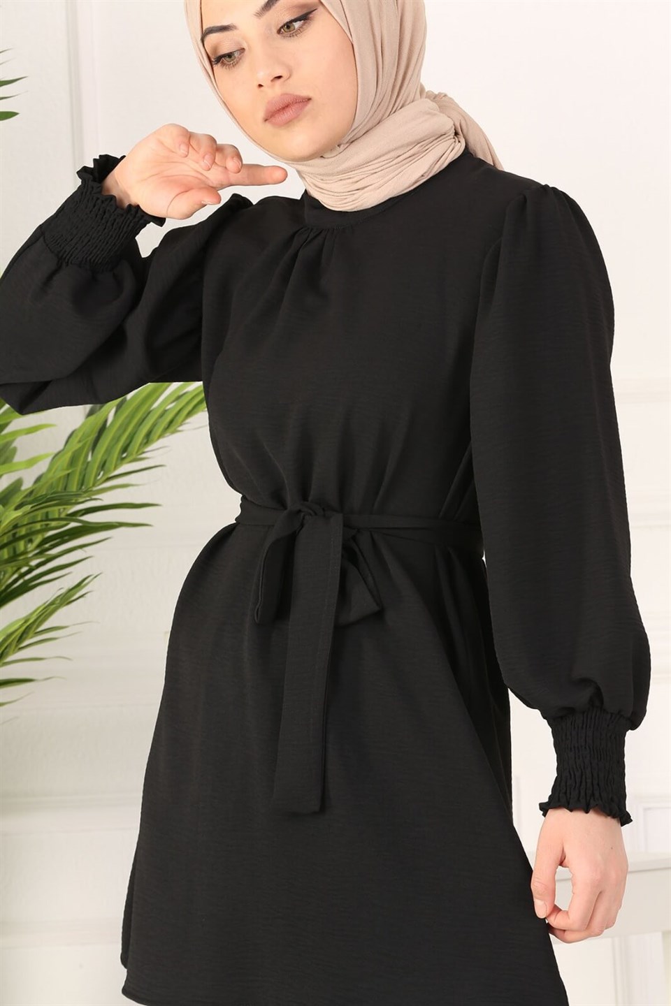 Kuşaklı Tunik Pantolon Kombin 7165 Siyah