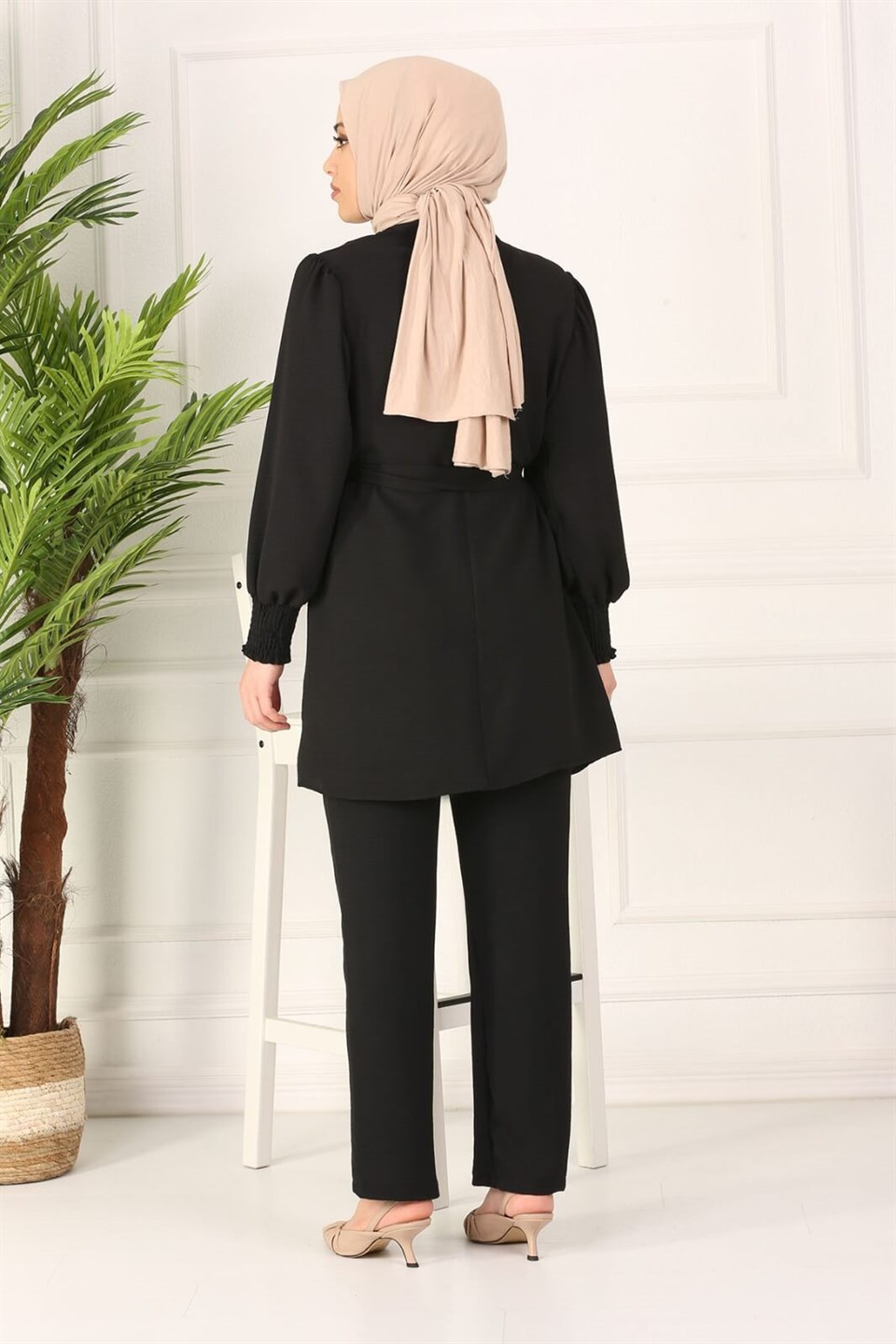 Kuşaklı Tunik Pantolon Kombin 7165 Siyah