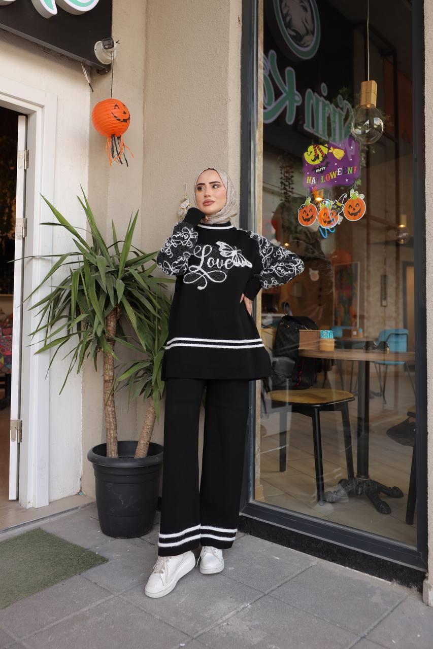 Love Yazılı Tesettür Triko Kombin 3019 Siyah