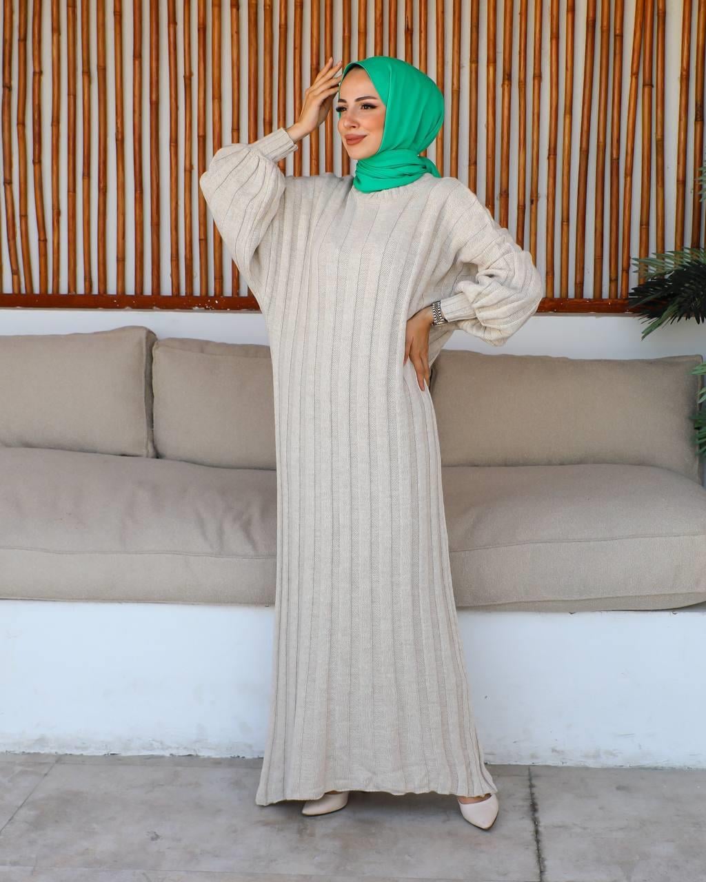 Lovisa Fitilli Triko Tesettür Elbise 2246 Taş