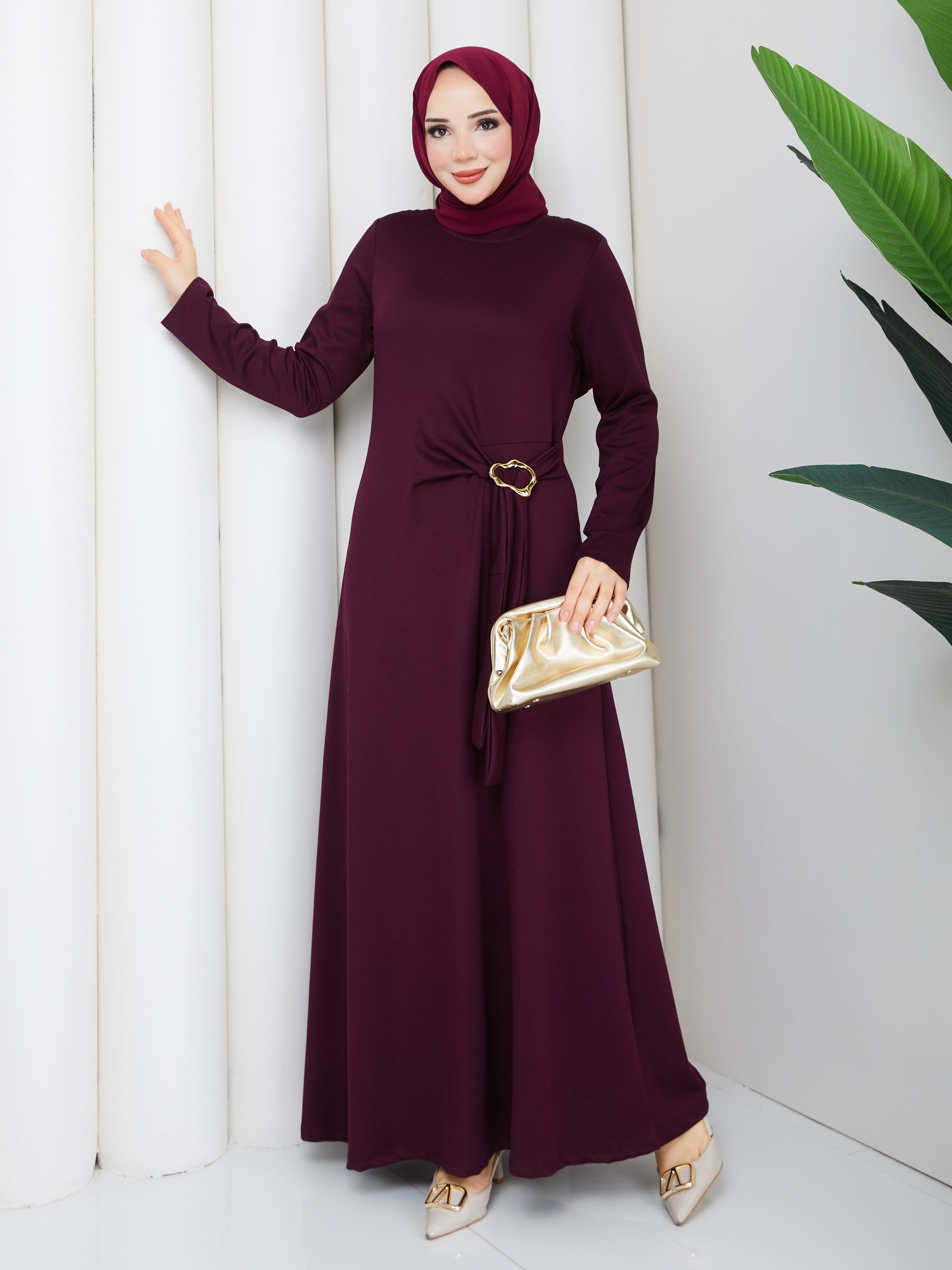 MİNA ELBİSE BORDO 