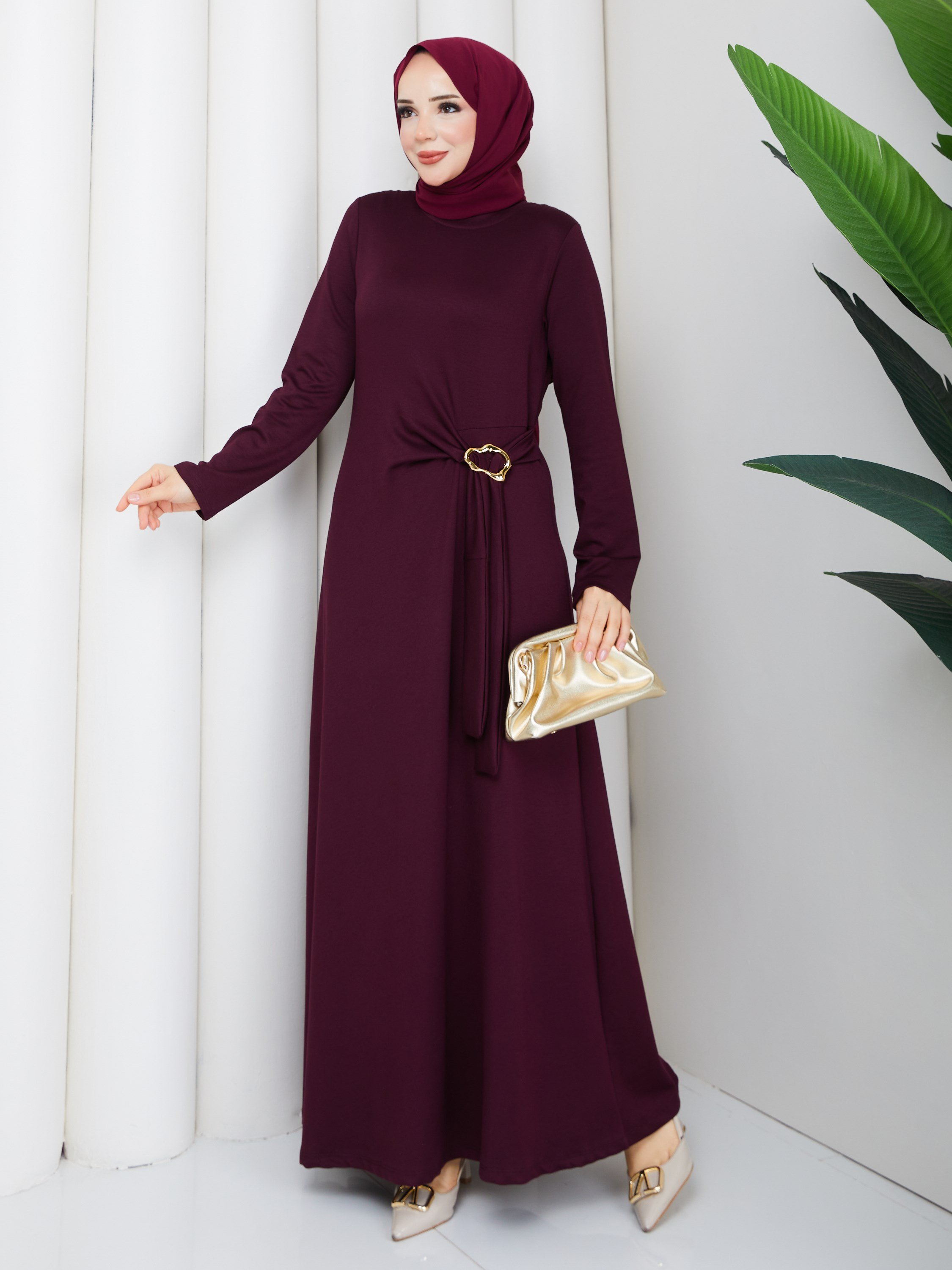 MİNA ELBİSE BORDO 