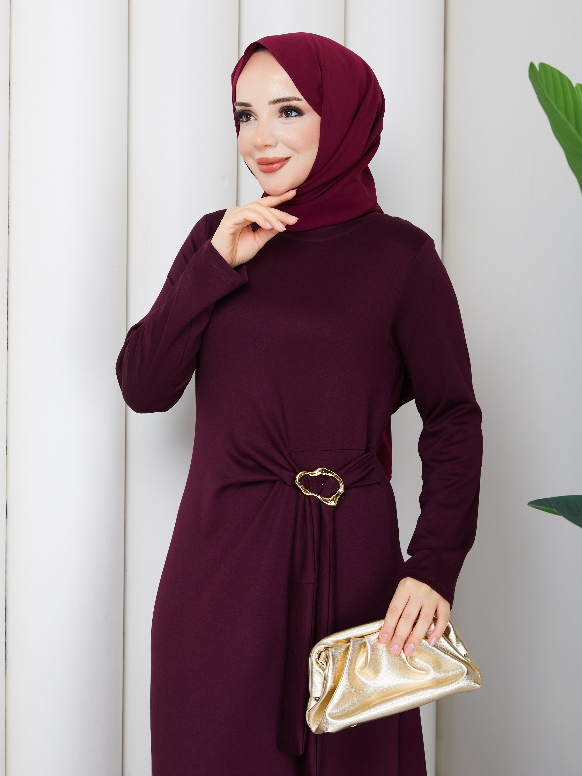 MİNA ELBİSE BORDO 