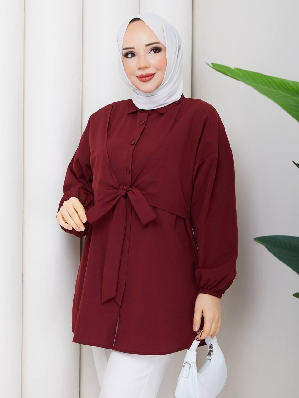 Önden Bağlamalı Tesettür Tunik 2293 Bordo