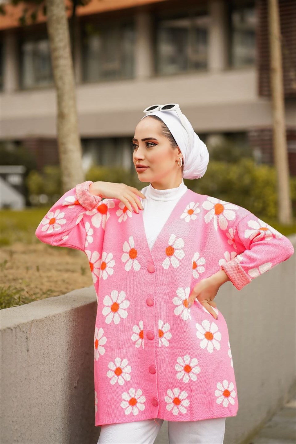 Papatya Desen Triko Hırka 8891 Pembe