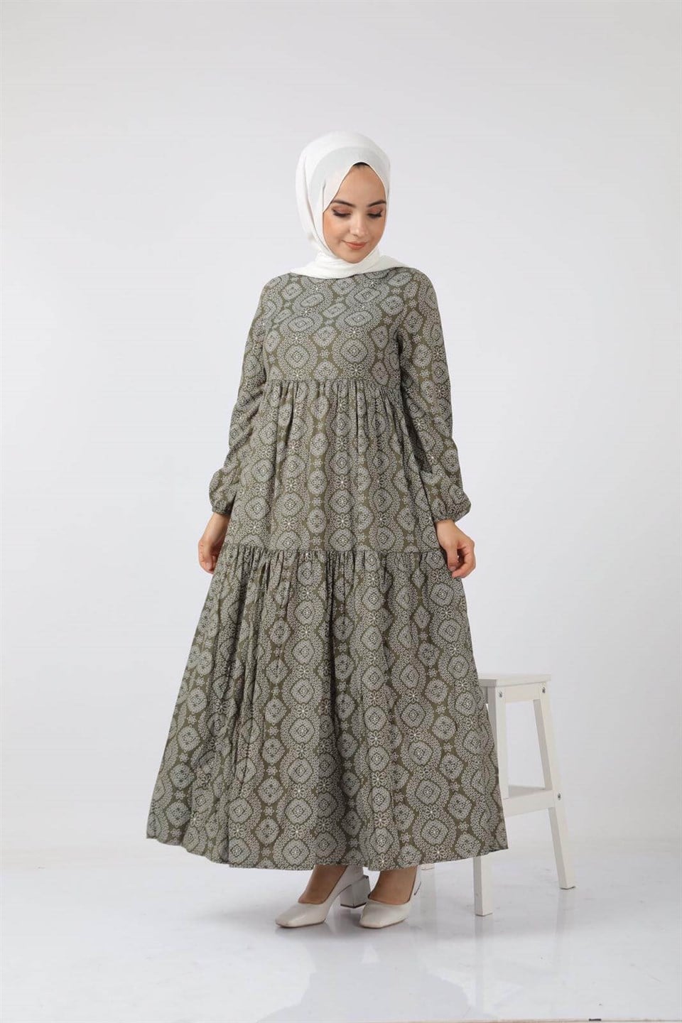 Rahat Kalıp Tesettür Elbise 7202 Haki