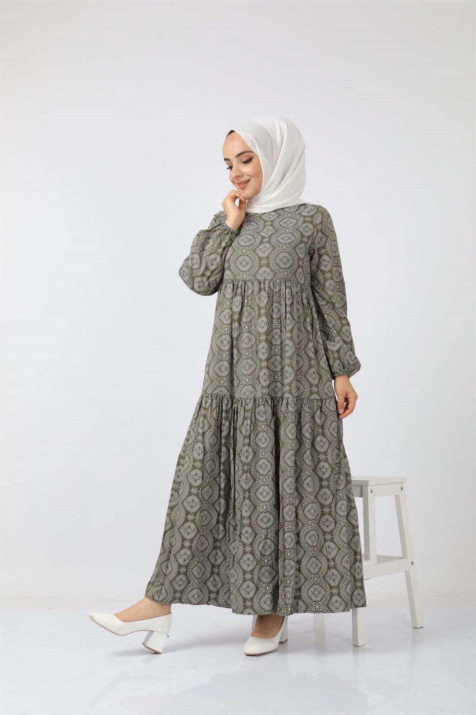 Rahat Kalıp Tesettür Elbise 7202 Haki