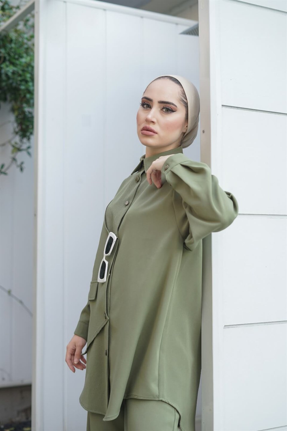 Salaş Kalıp Tunik Pantolon 2'li Kombin 10641 Haki