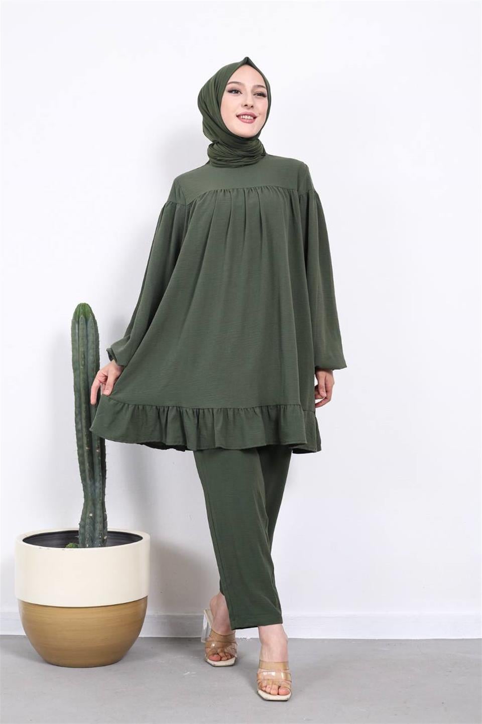 Salaş Tunik Pantolon Tesettür Kombin 2236 Haki