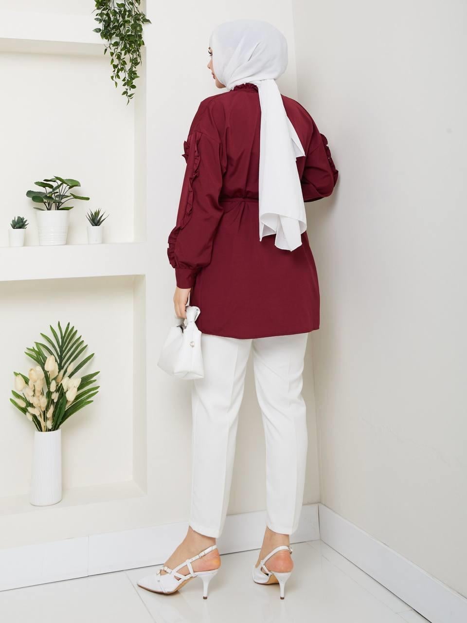 SEDA KOLU FIRFIRLI TUNİK BORDO