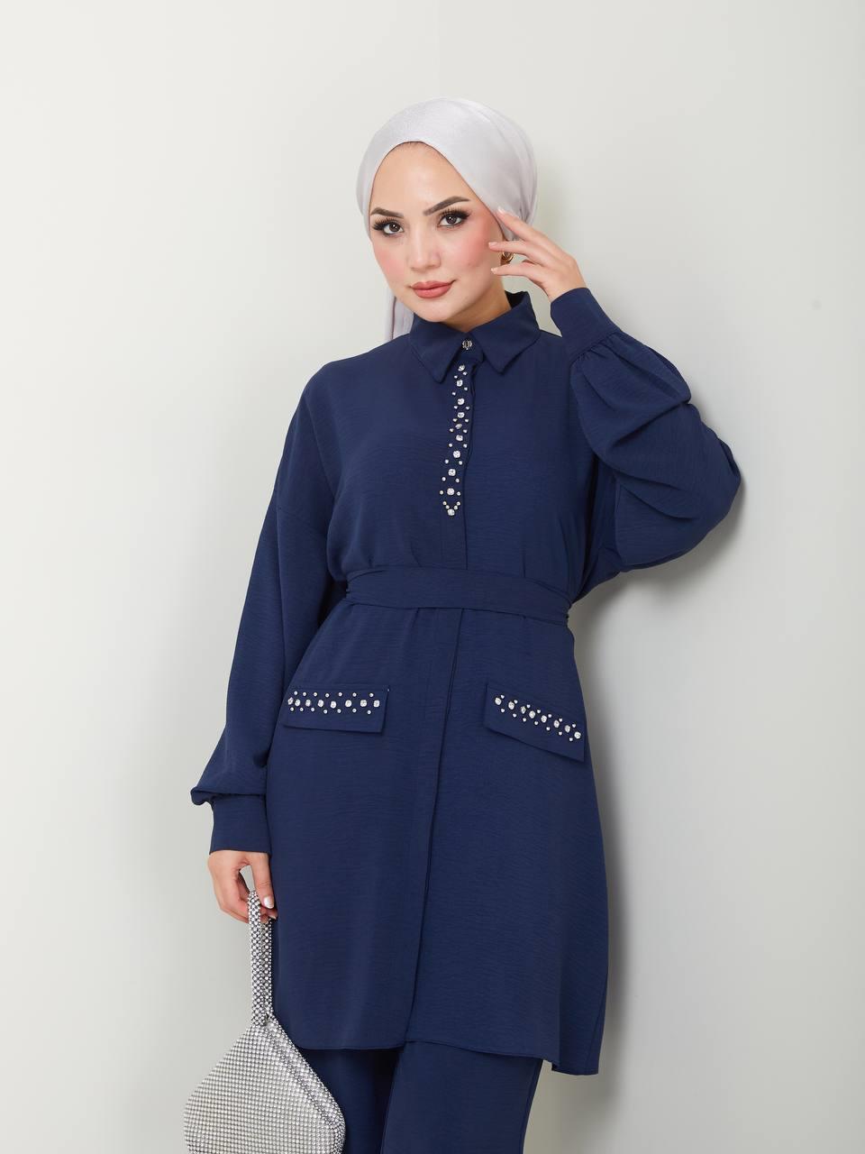 Taş Detaylı Tunik Pantolon Kombin 5033 Lacivert