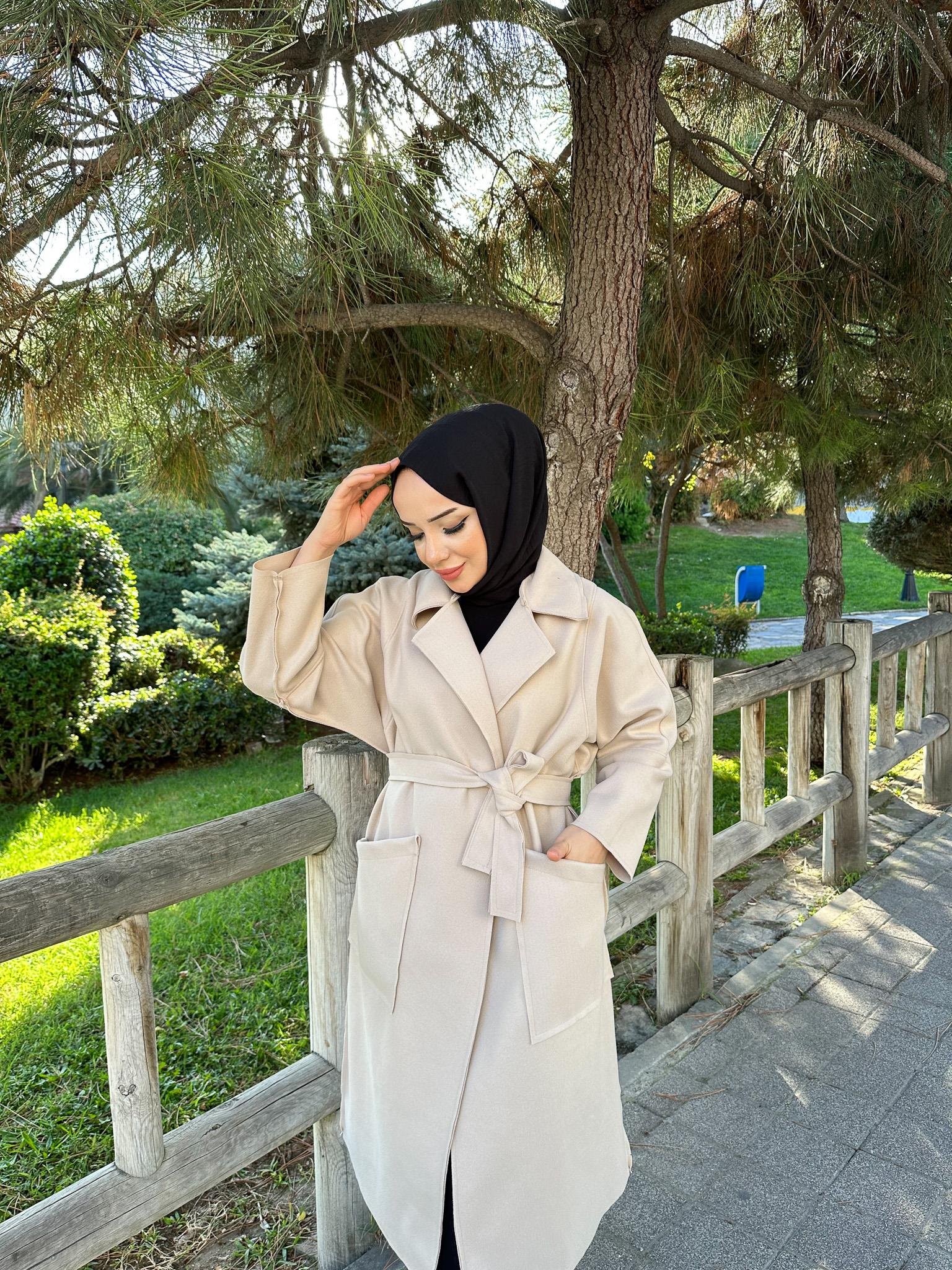 Torba Cepli Tesettür Kaşe Kaban 4006 Taş