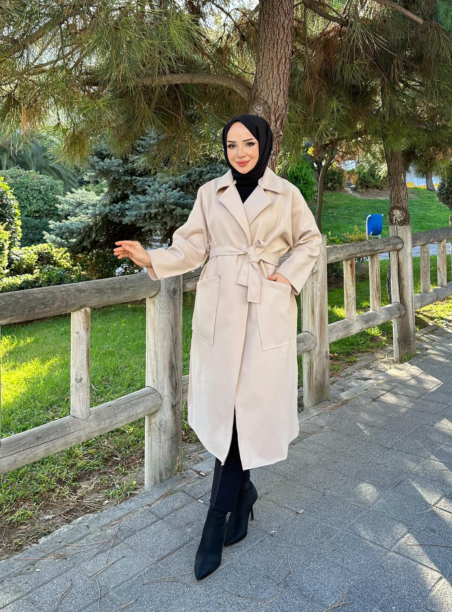 Torba Cepli Tesettür Kaşe Kaban 4006 Taş