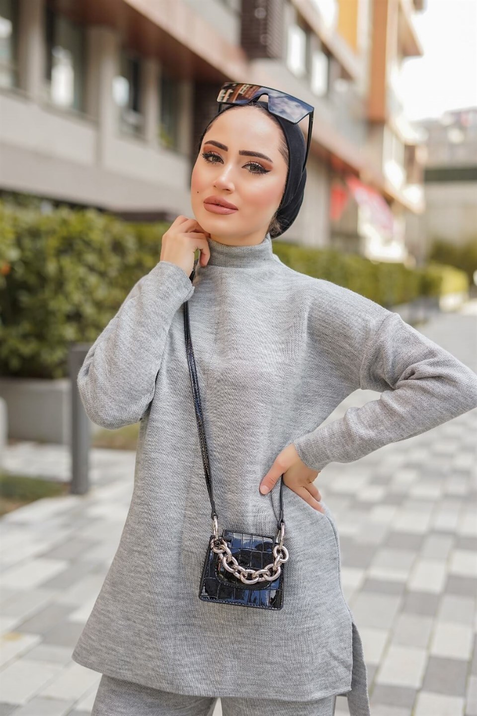 Triko Tunik Pantolon 2'li Takım 8895 Gri