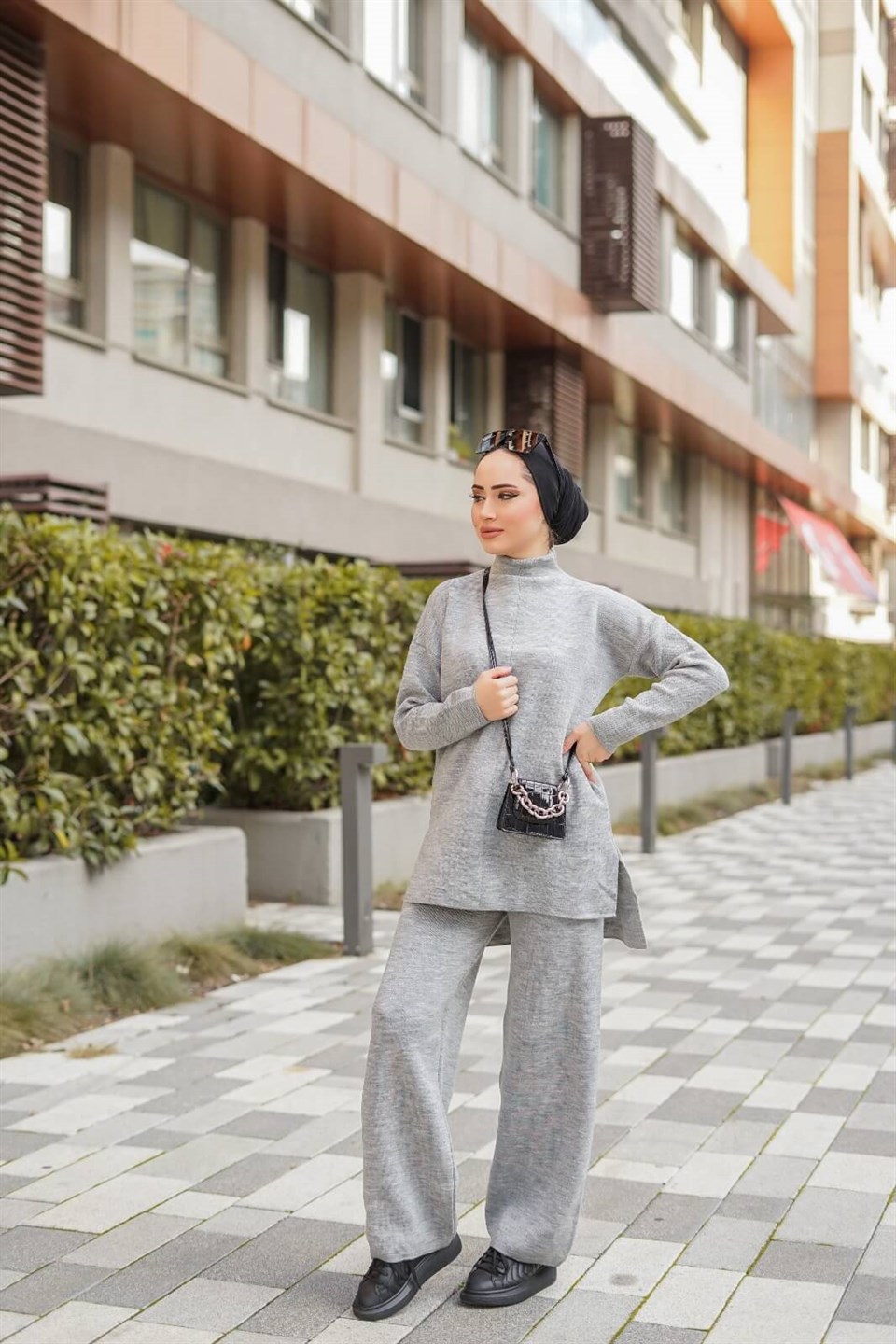 Triko Tunik Pantolon 2'li Takım 8895 Gri