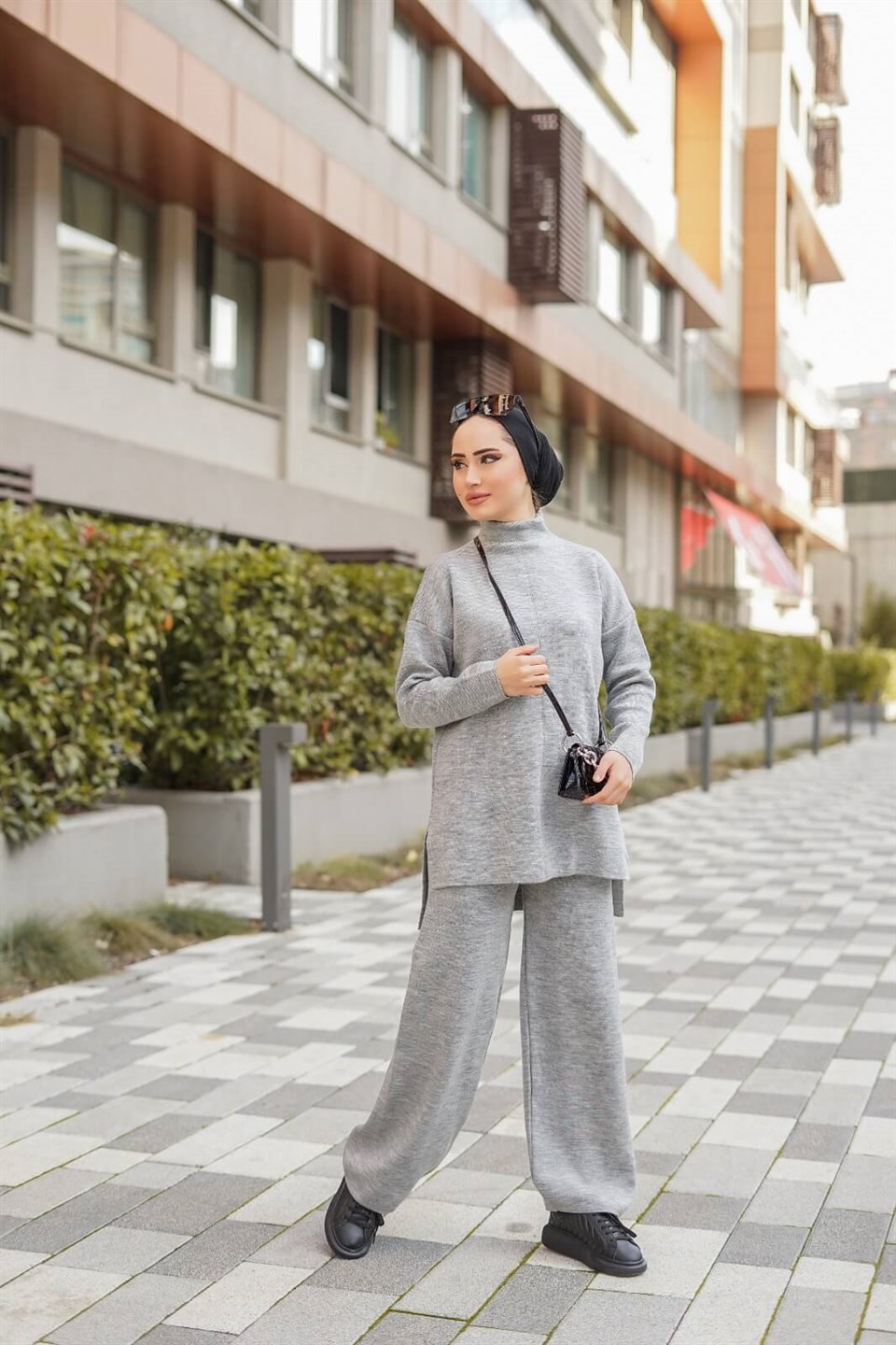 Triko Tunik Pantolon 2'li Takım 8895 Gri