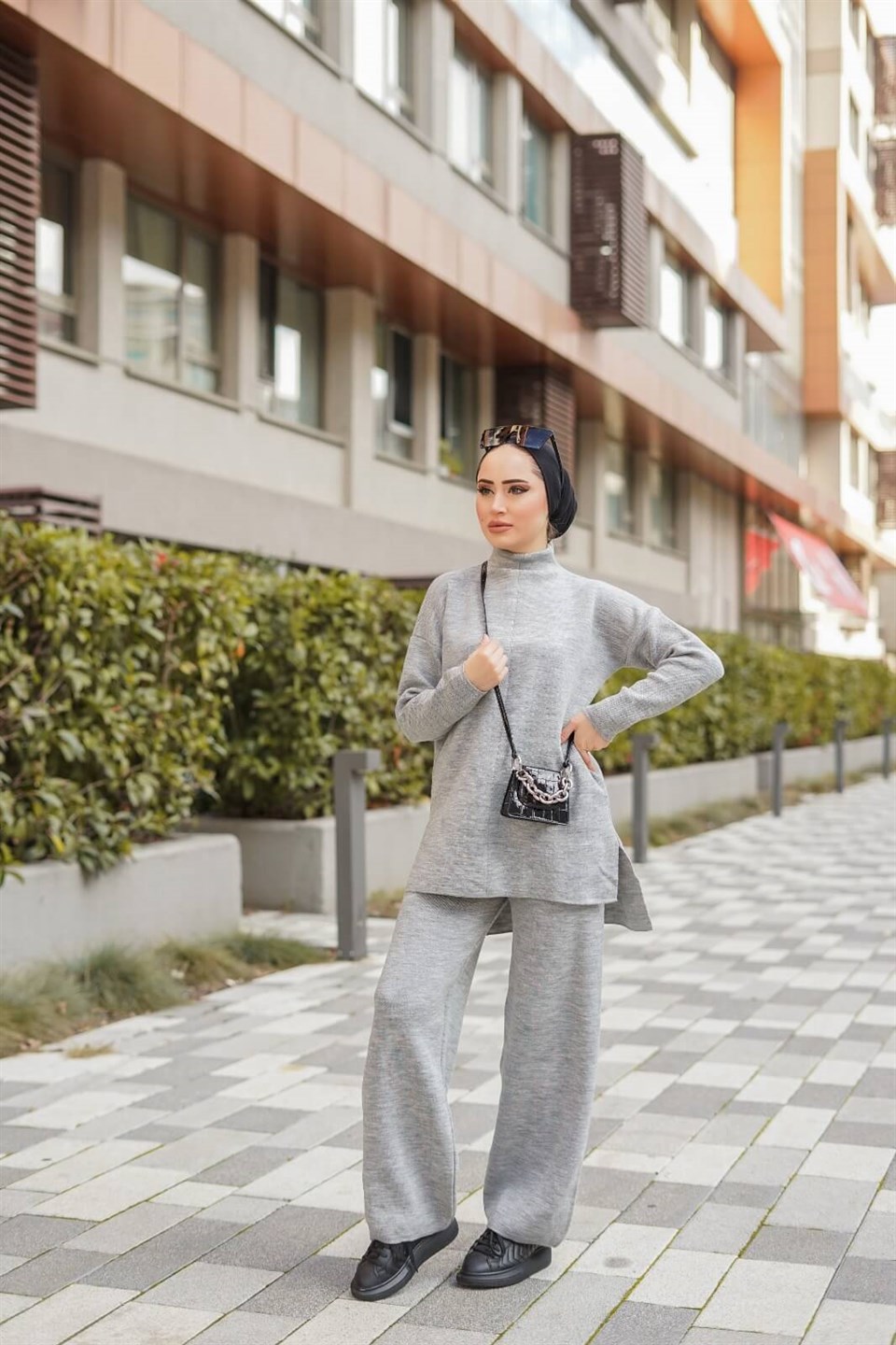 Triko Tunik Pantolon 2'li Takım 8895 Gri