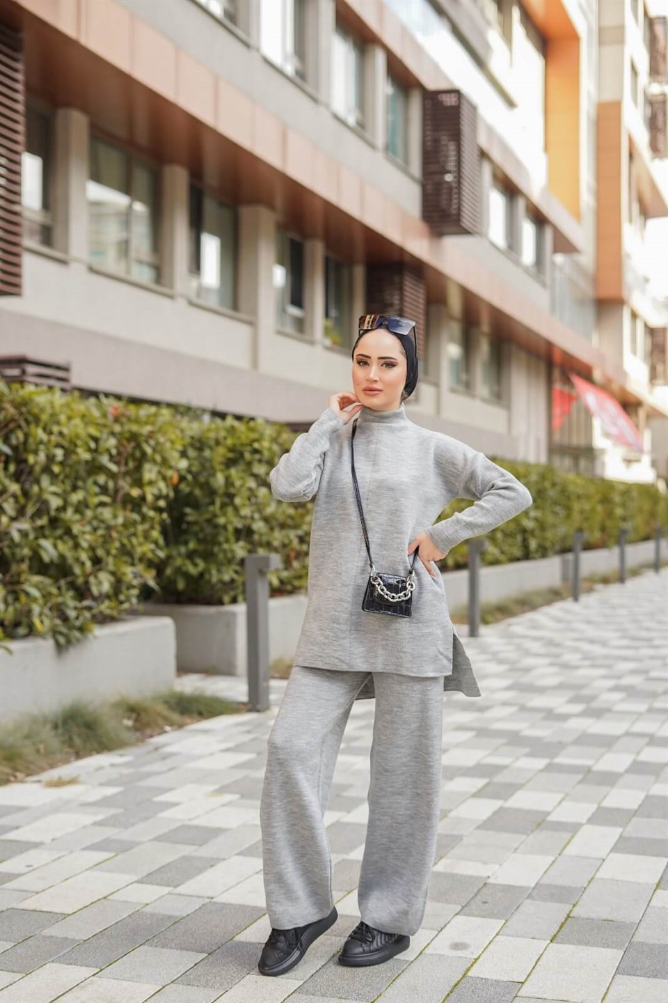 Triko Tunik Pantolon 2'li Takım 8895 Gri