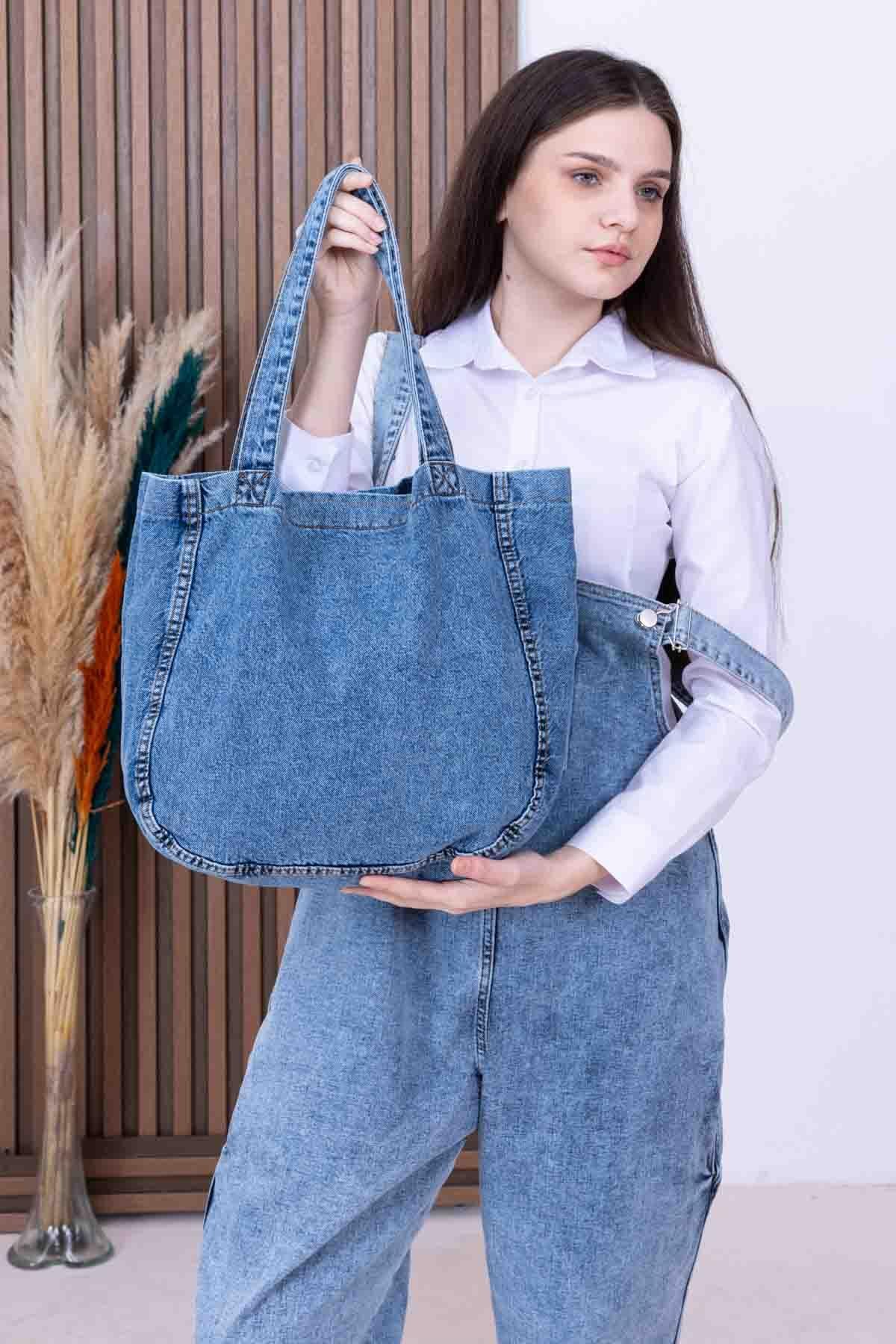 Yıkamalı Gerçek Kot Denim Omuz Çantası 2267 Kot Mavisi