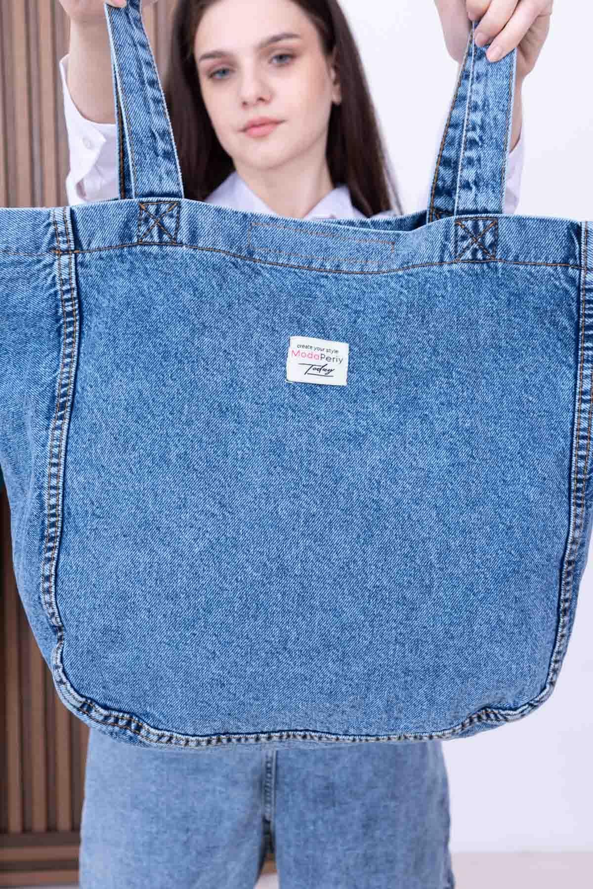 Yıkamalı Gerçek Kot Denim Omuz Çantası 2267 Kot Mavisi