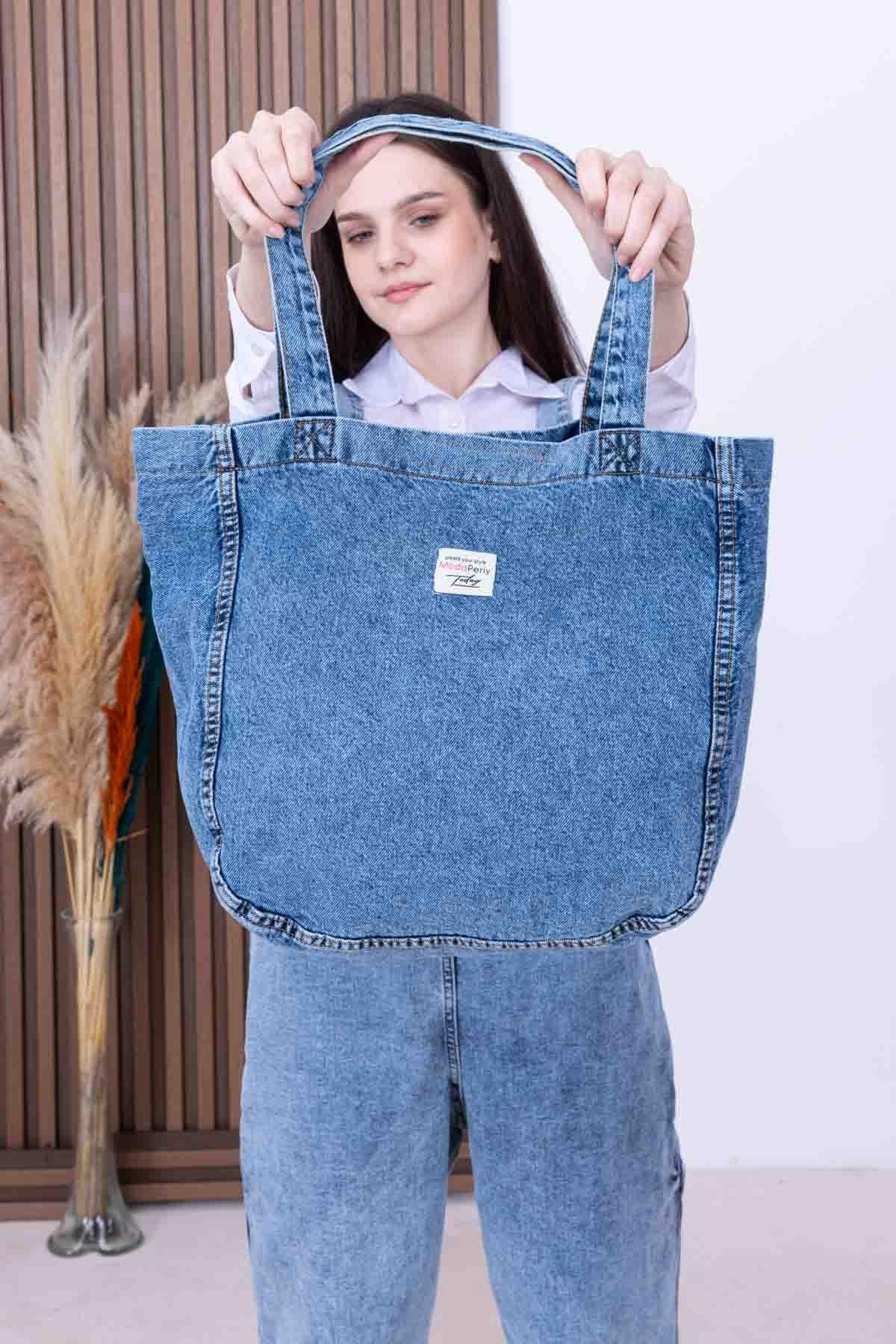 Yıkamalı Gerçek Kot Denim Omuz Çantası 2267 Kot Mavisi