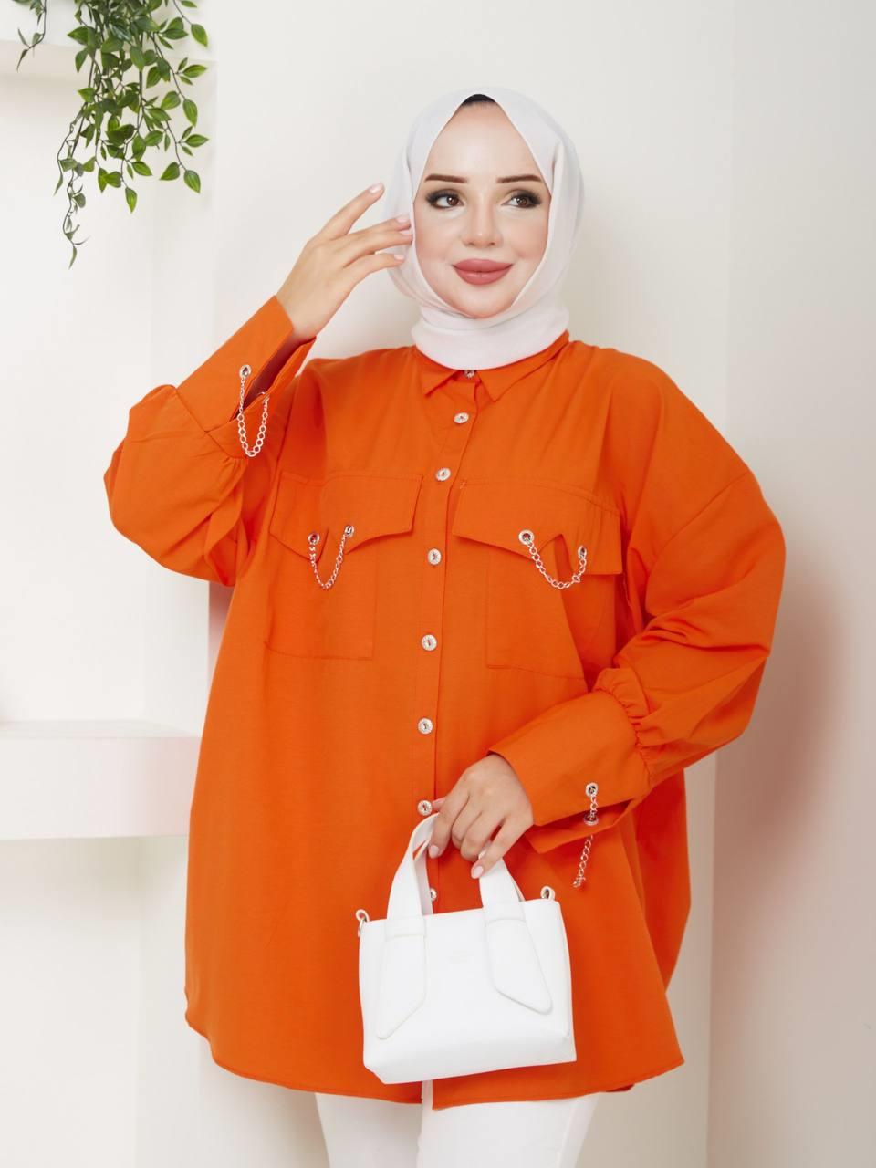 Zincir Detaylı Tesettür Tunik 5037 Turuncu