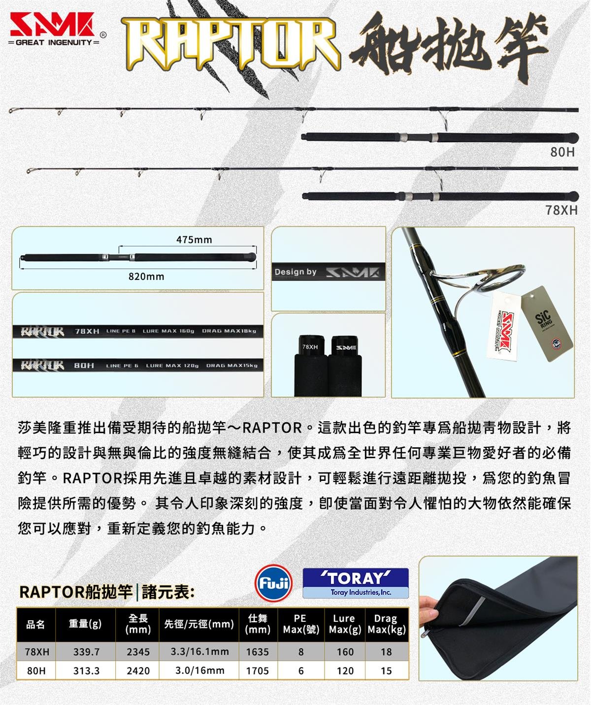 SAME 78XH Raptor Casting Rod 160gr Drag 18kg