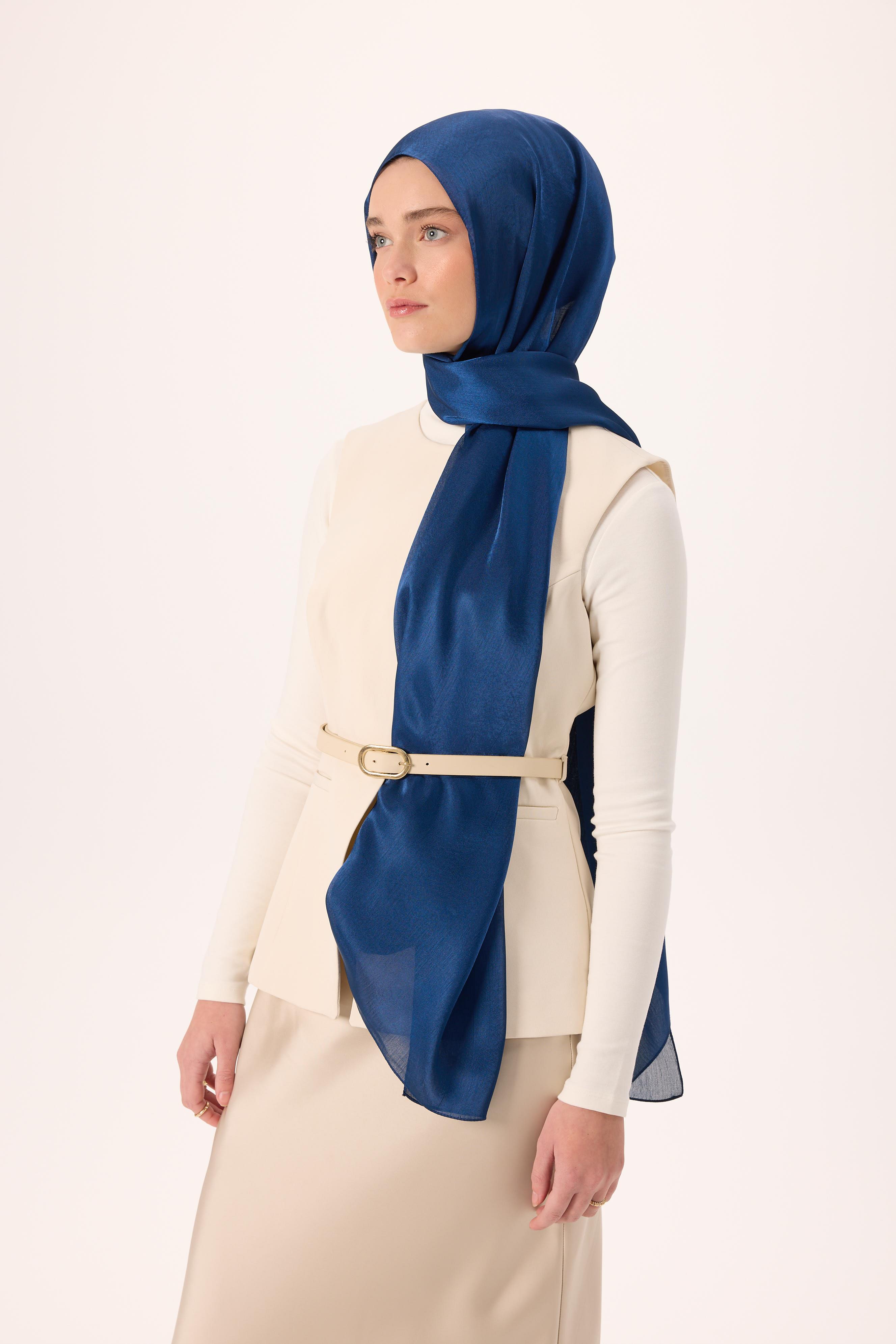 Janjan ŞalSilk Home Janjan Tek Taraflı Şal Parlak Dokulu Gece Mavi 75x200