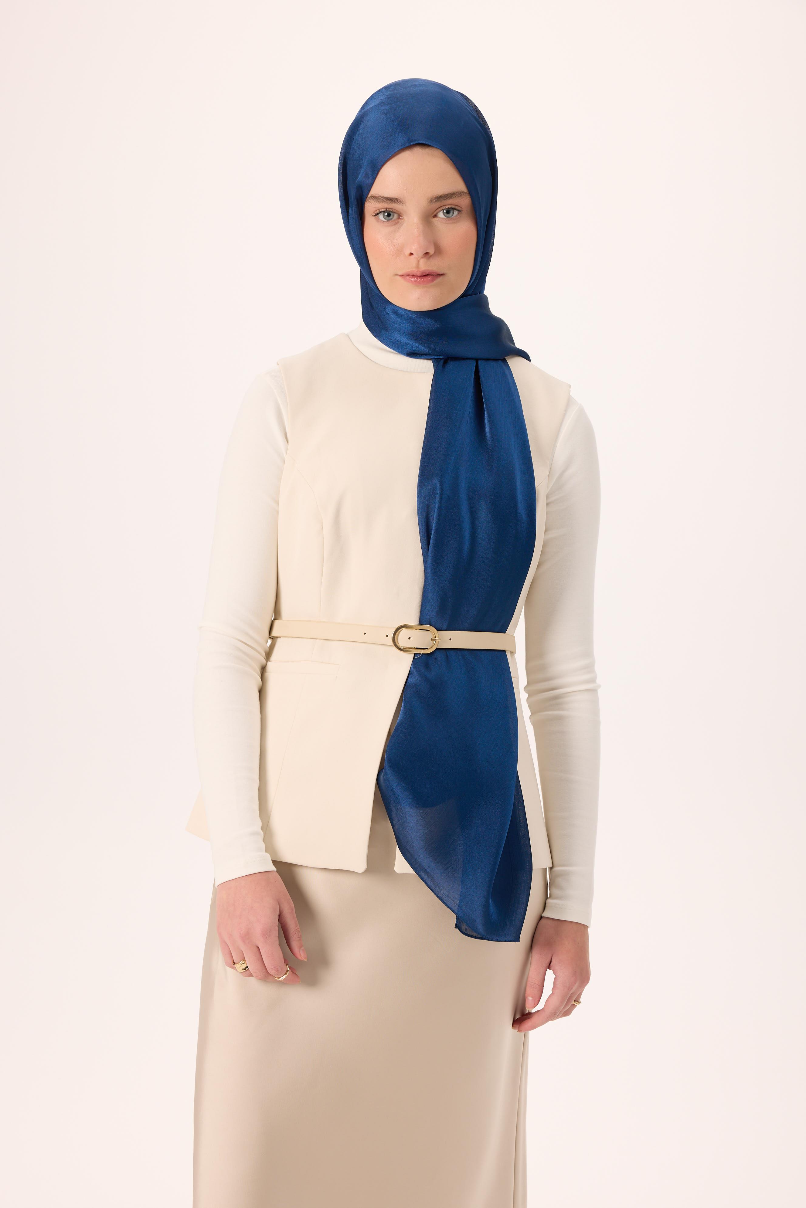 Janjan ŞalSilk Home Janjan Tek Taraflı Şal Parlak Dokulu Gece Mavi 75x200