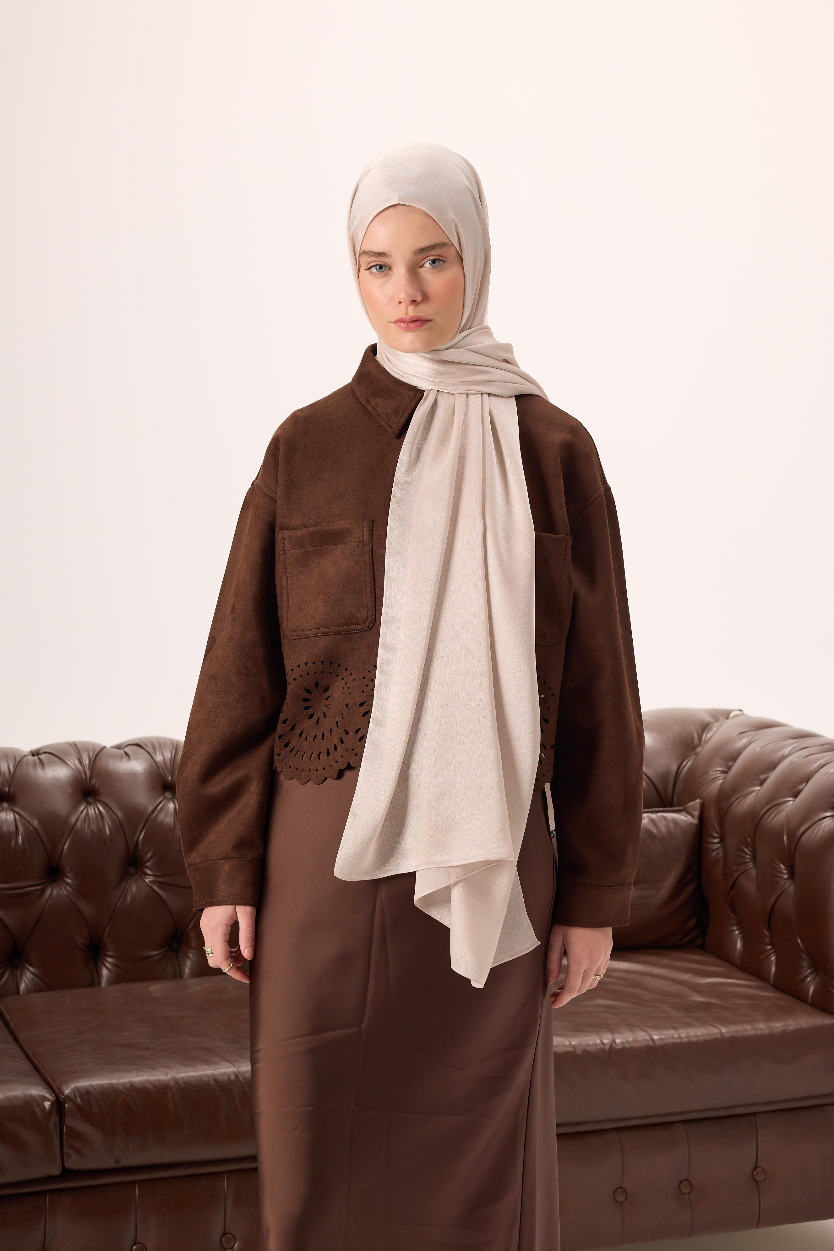 Janjan ŞalSilk Home Janjan Tek Taraflı Şal Parlak Dokulu Bej 75x200