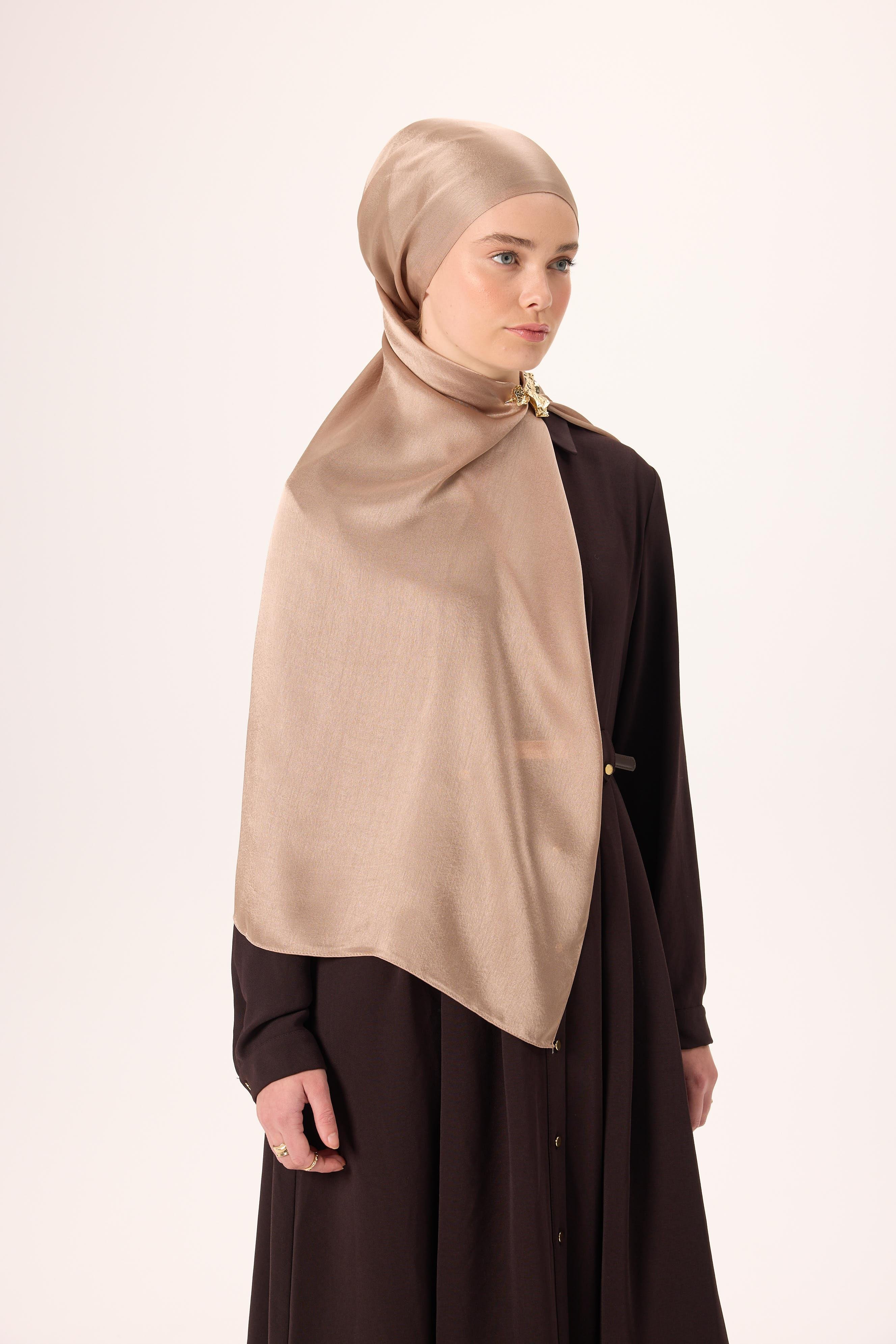 Janjan ŞalSilk Home Janjan Tek Taraflı Şal Parlak Dokulu Sütlü Kahve 75x200