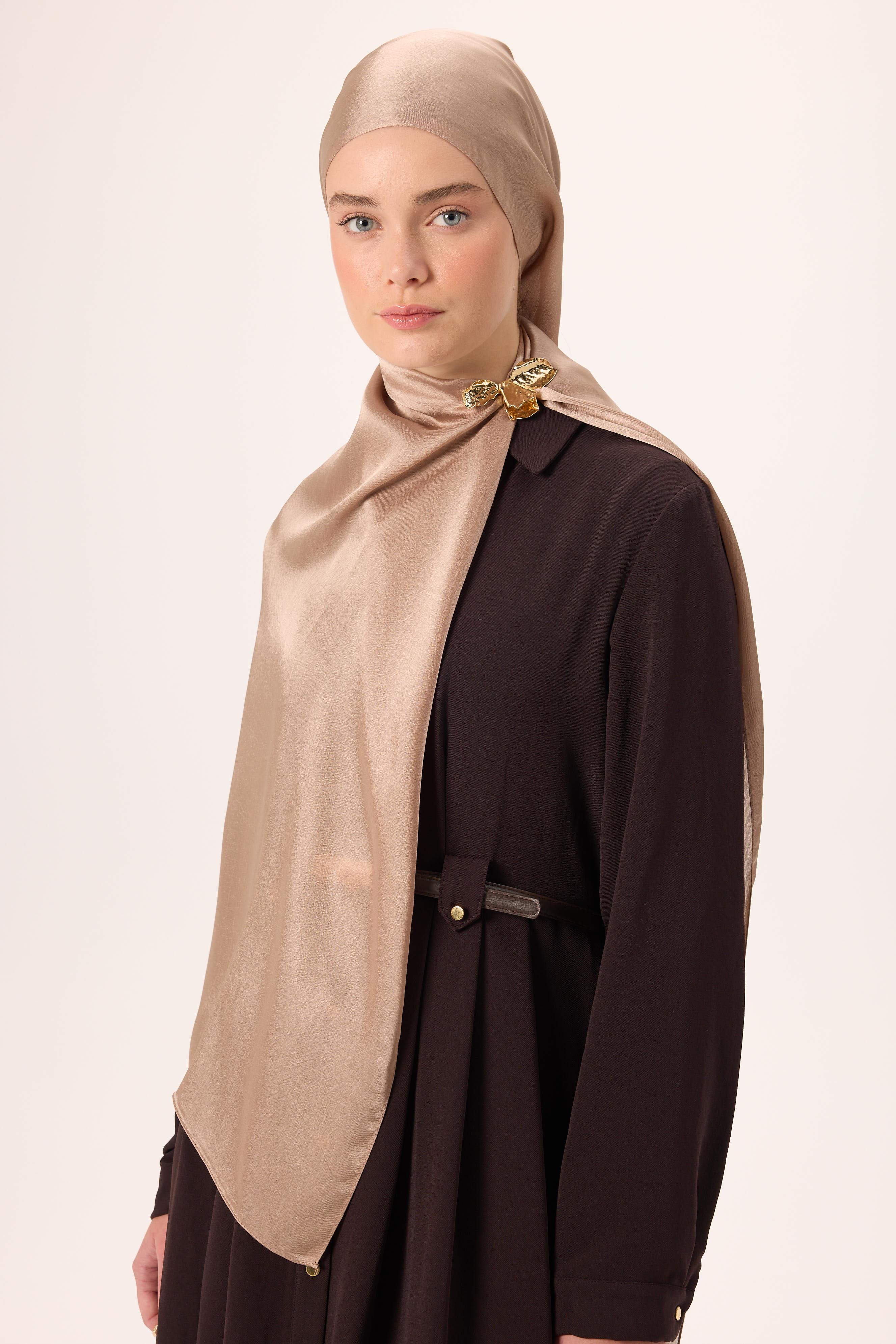 Janjan ŞalSilk Home Janjan Tek Taraflı Şal Parlak Dokulu Sütlü Kahve 75x200