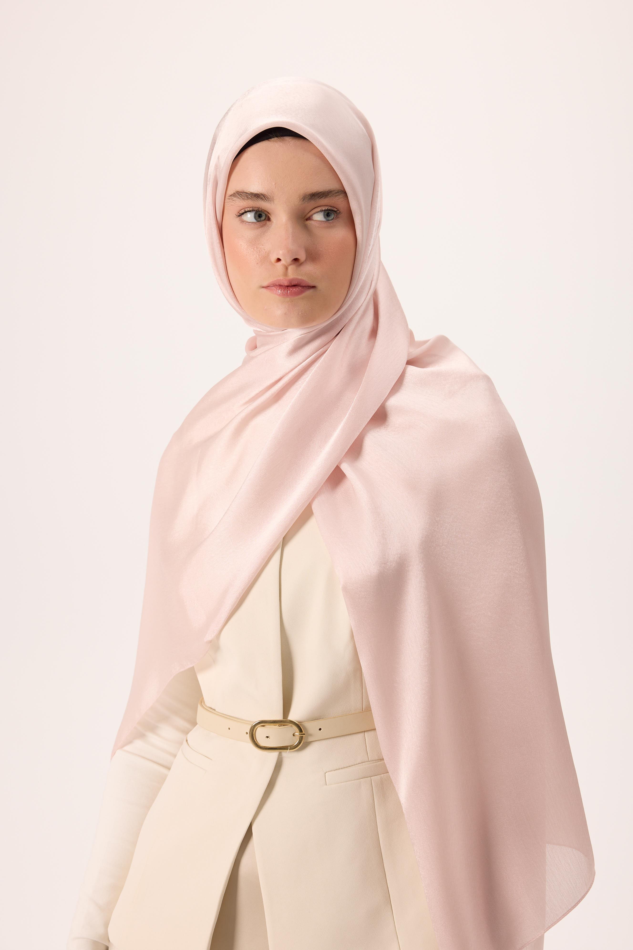 Janjan ŞalSilk Home Janjan Tek Taraflı Şal Parlak Dokulu Pudra Pembe 75x200