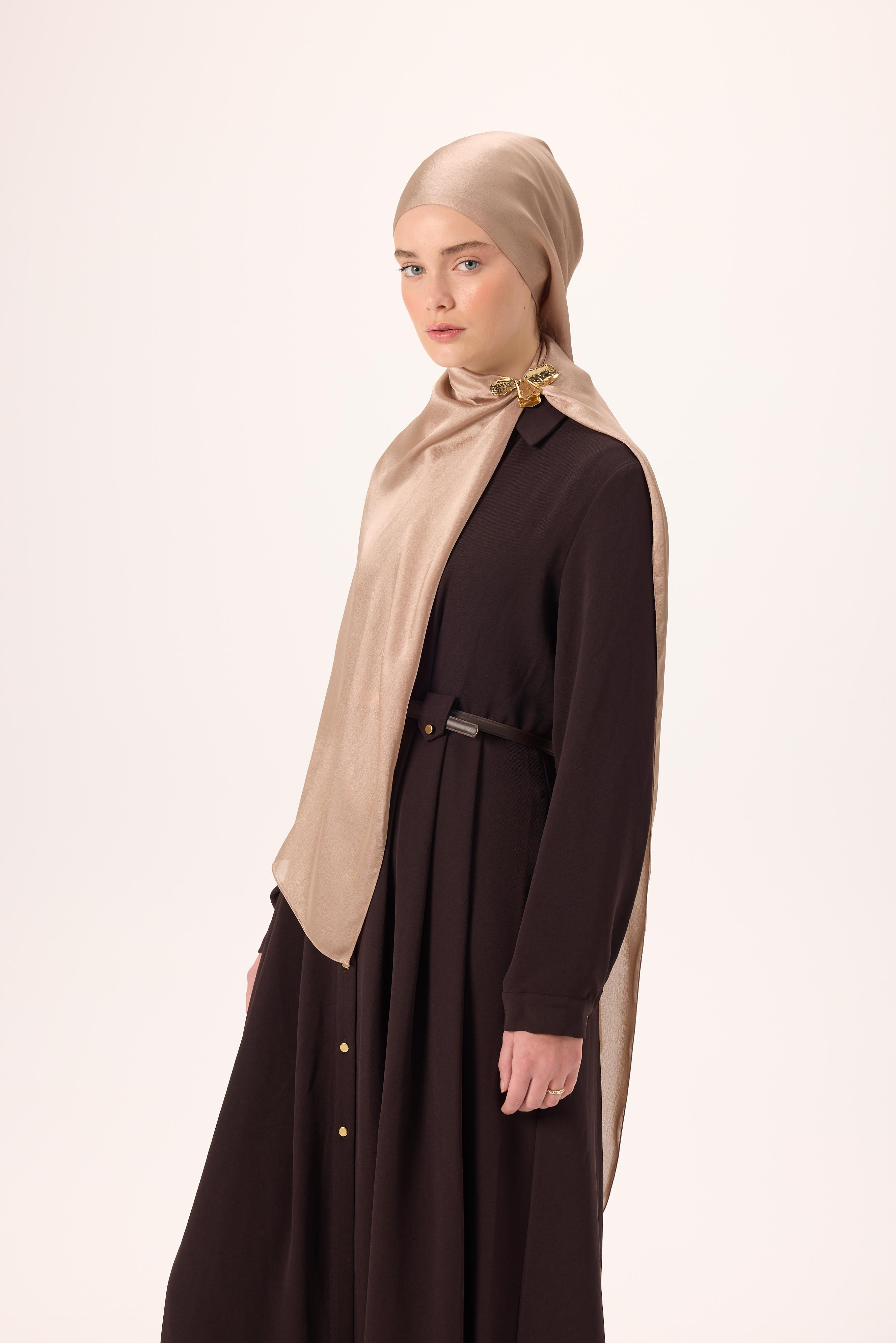 Janjan ŞalSilk Home Janjan Tek Taraflı Şal Parlak Dokulu Sütlü Kahve 75x200