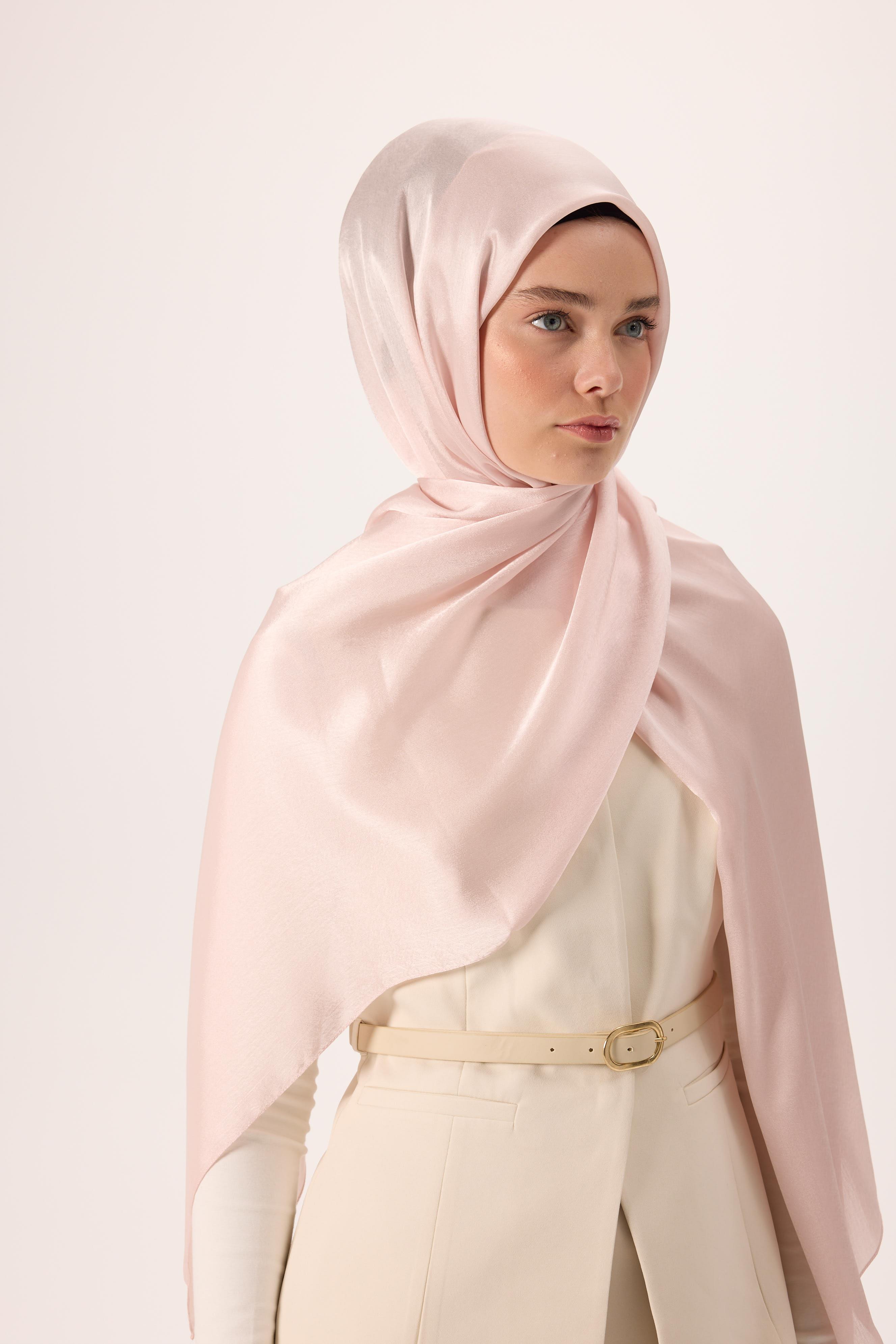 Janjan ŞalSilk Home Janjan Tek Taraflı Şal Parlak Dokulu Pudra Pembe 75x200