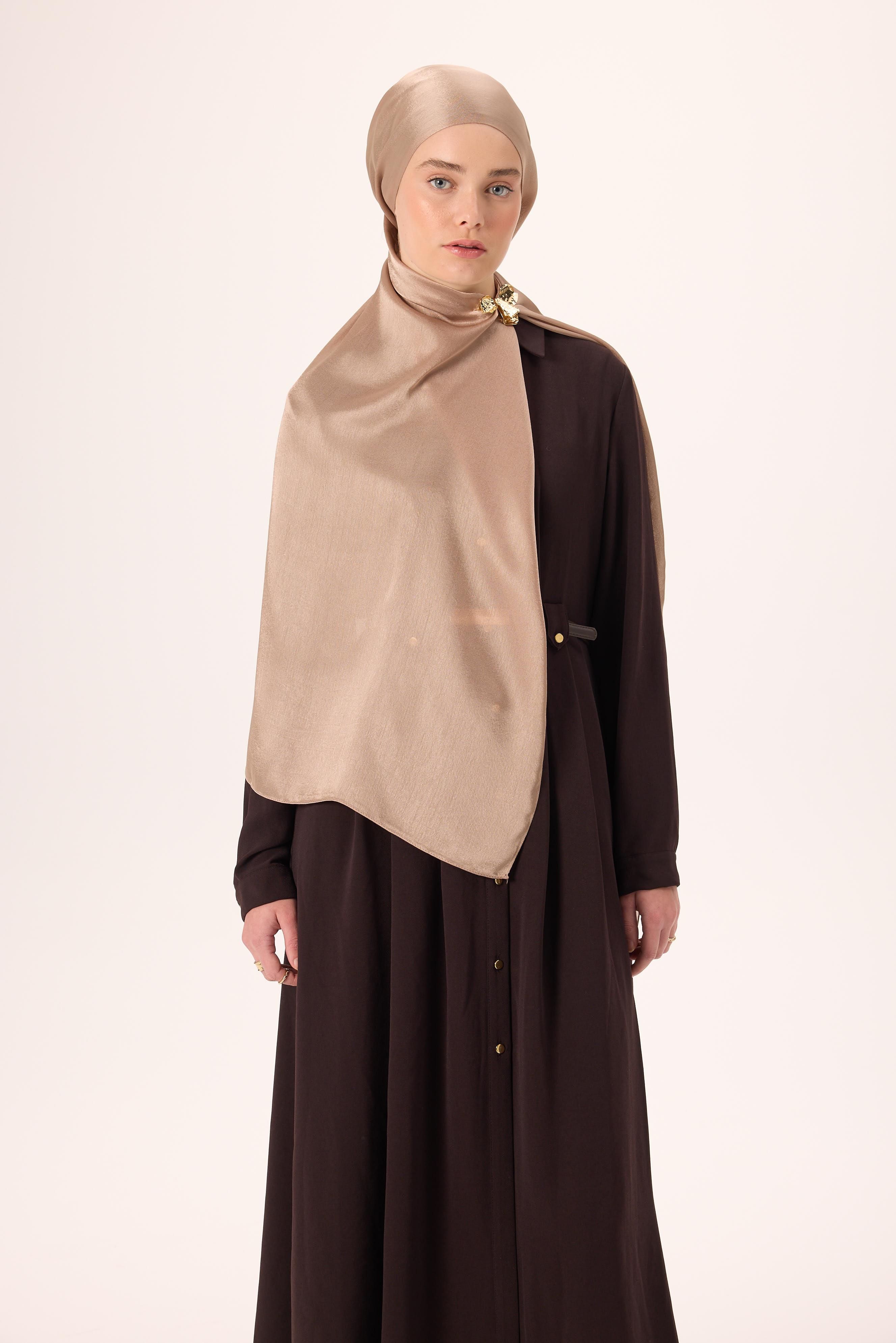 Janjan ŞalSilk Home Janjan Tek Taraflı Şal Parlak Dokulu Sütlü Kahve 75x200