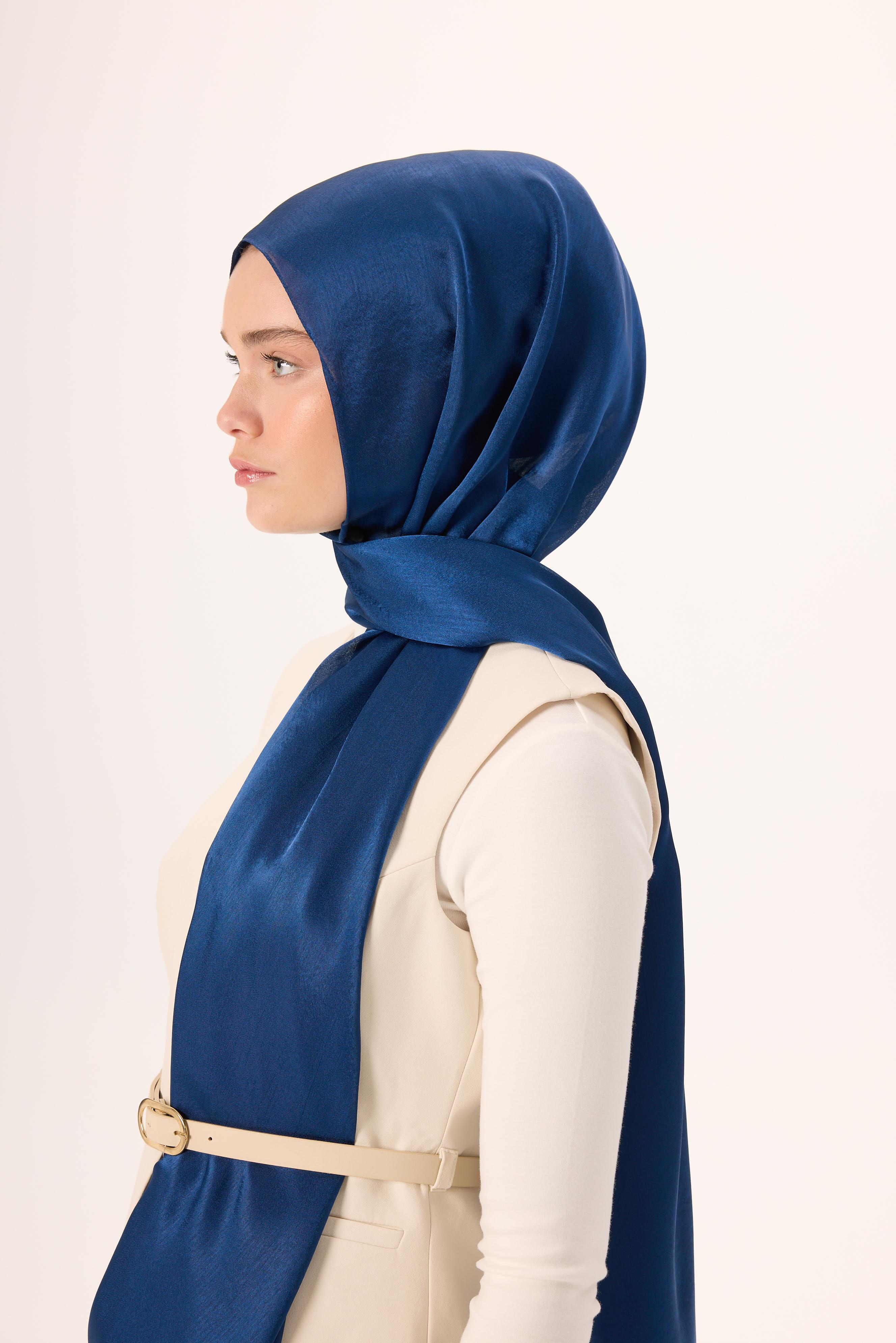 Janjan ŞalSilk Home Janjan Tek Taraflı Şal Parlak Dokulu Gece Mavi 75x200