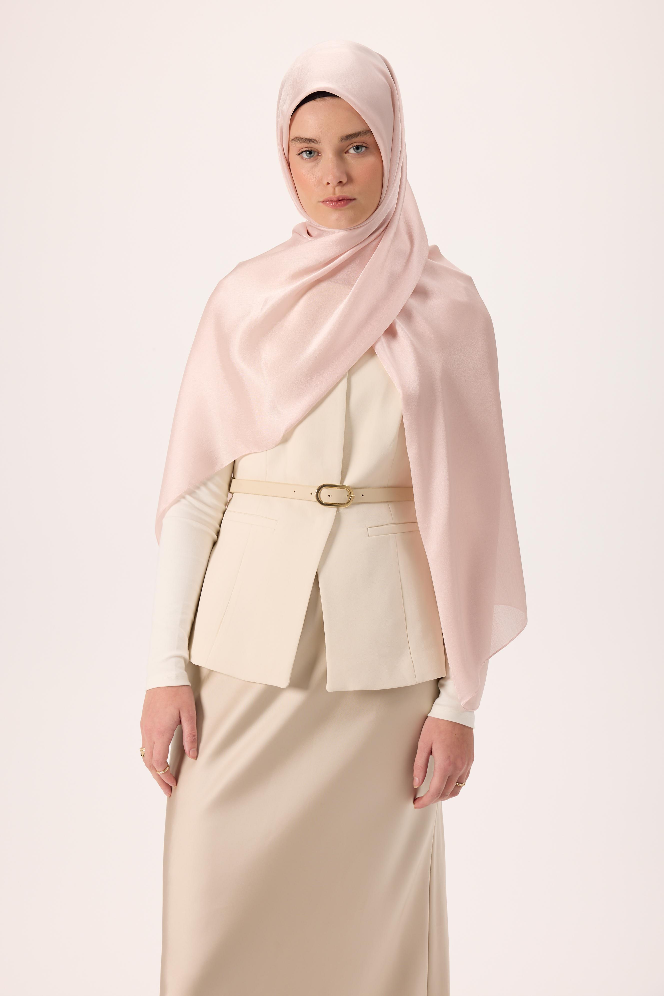 Janjan ŞalSilk Home Janjan Tek Taraflı Şal Parlak Dokulu Pudra Pembe 75x200