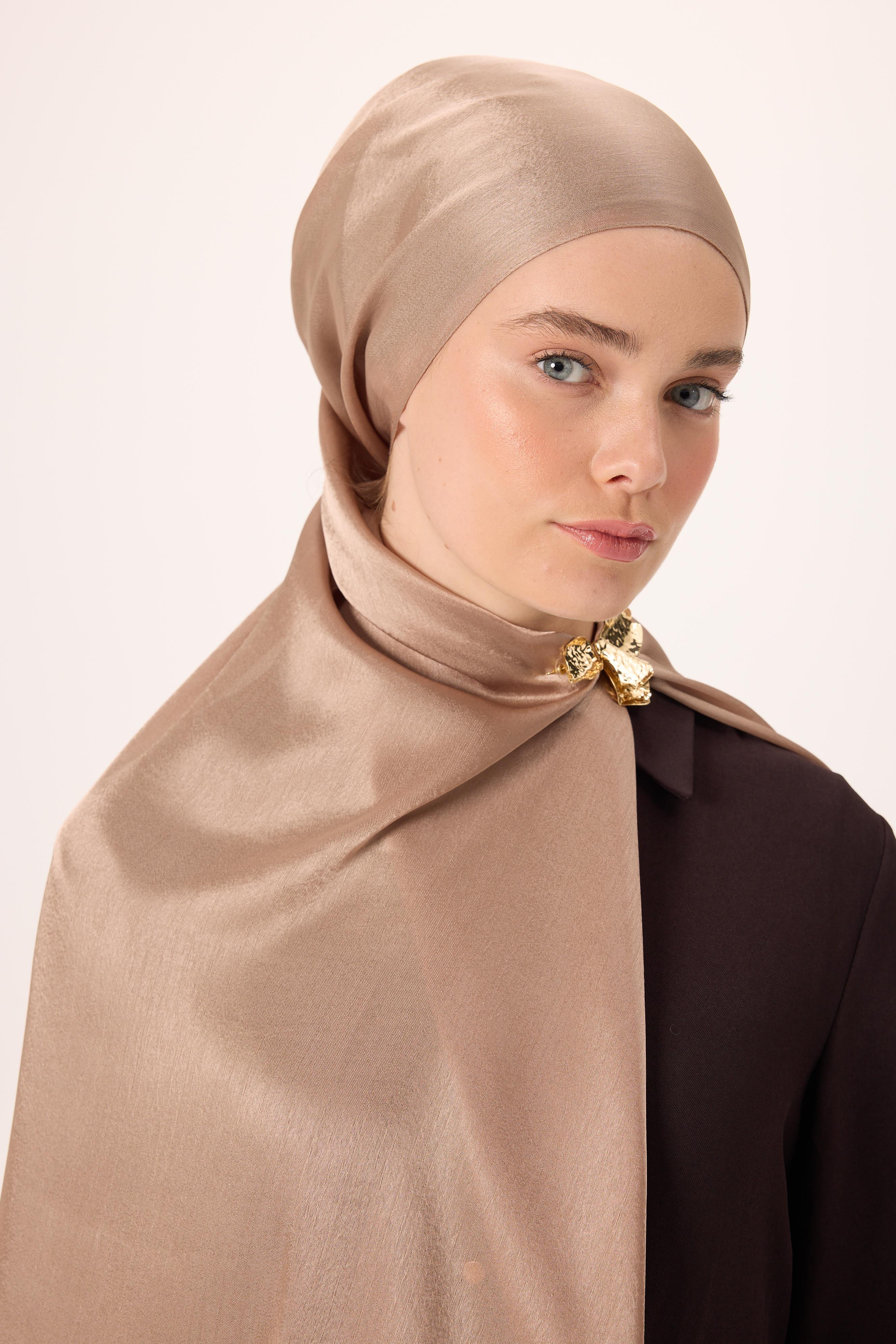 Janjan ŞalSilk Home Janjan Tek Taraflı Şal Parlak Dokulu Sütlü Kahve 75x200