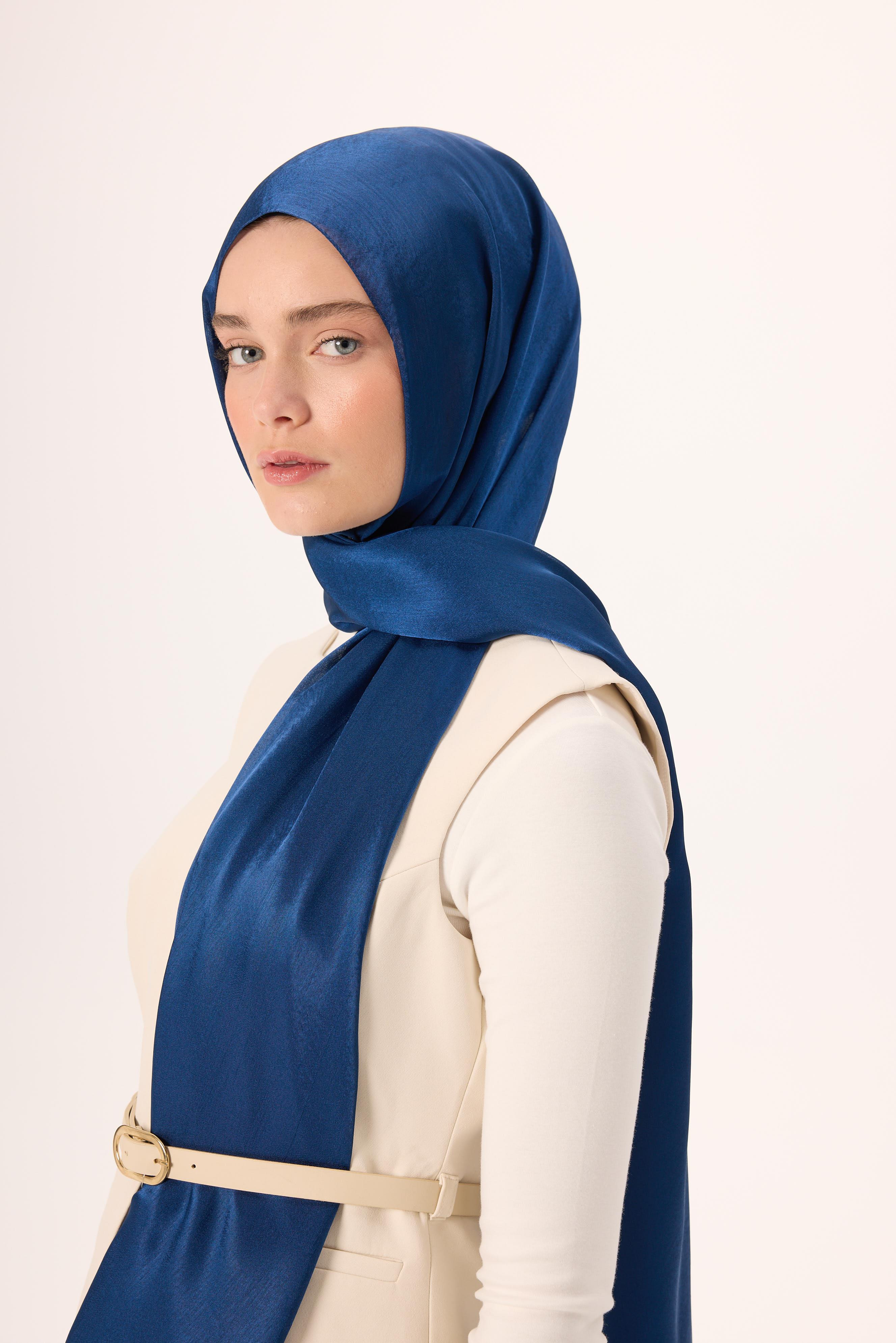 Janjan ŞalSilk Home Janjan Tek Taraflı Şal Parlak Dokulu Gece Mavi 75x200