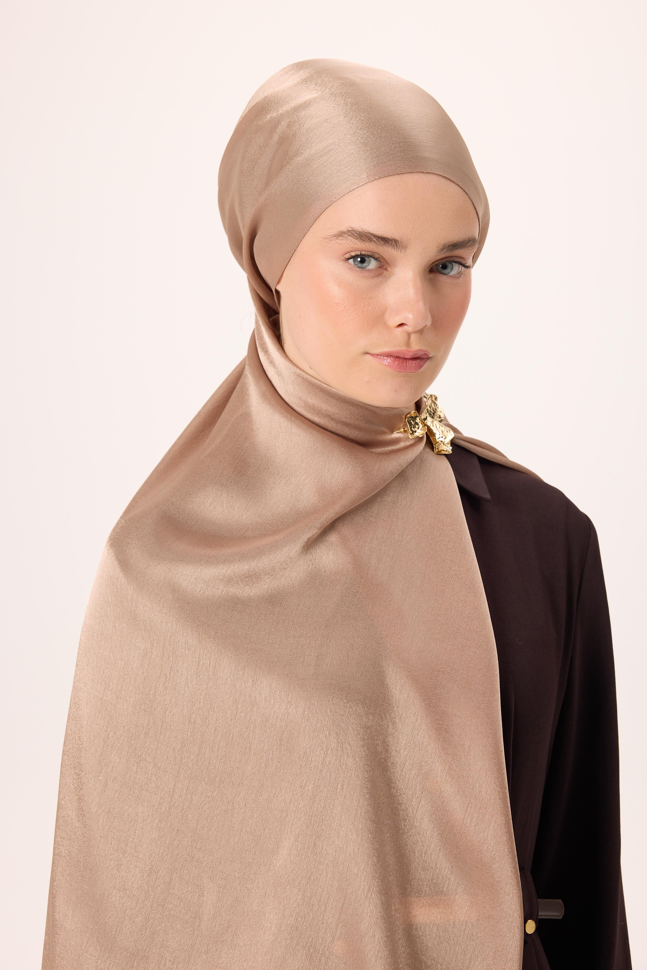 Janjan ŞalSilk Home Janjan Tek Taraflı Şal Parlak Dokulu Sütlü Kahve 75x200