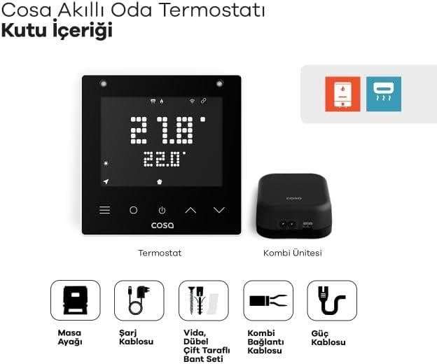 Cosa Akıllı Oda Termostatı Kablosuz Kombi ve Klima Kontrolü v5 - Beyaz