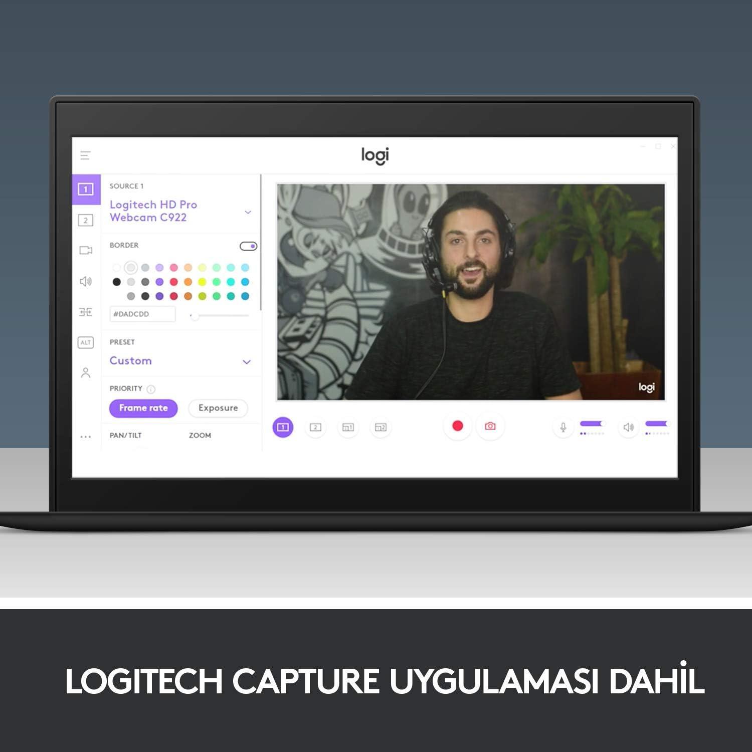 Logitech C922 Full HD 1080p Yayıncılar için Profesyonel Web Kamerası - Siyah