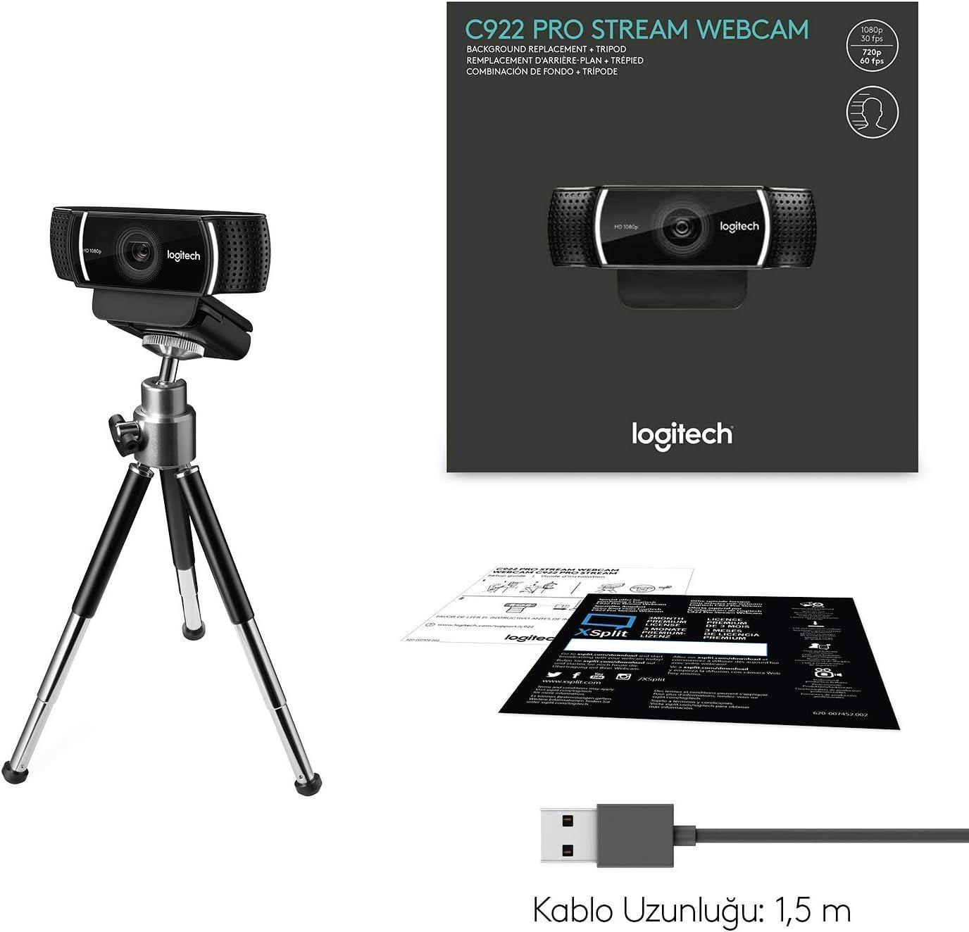 Logitech C922 Full HD 1080p Yayıncılar için Profesyonel Web Kamerası - Siyah