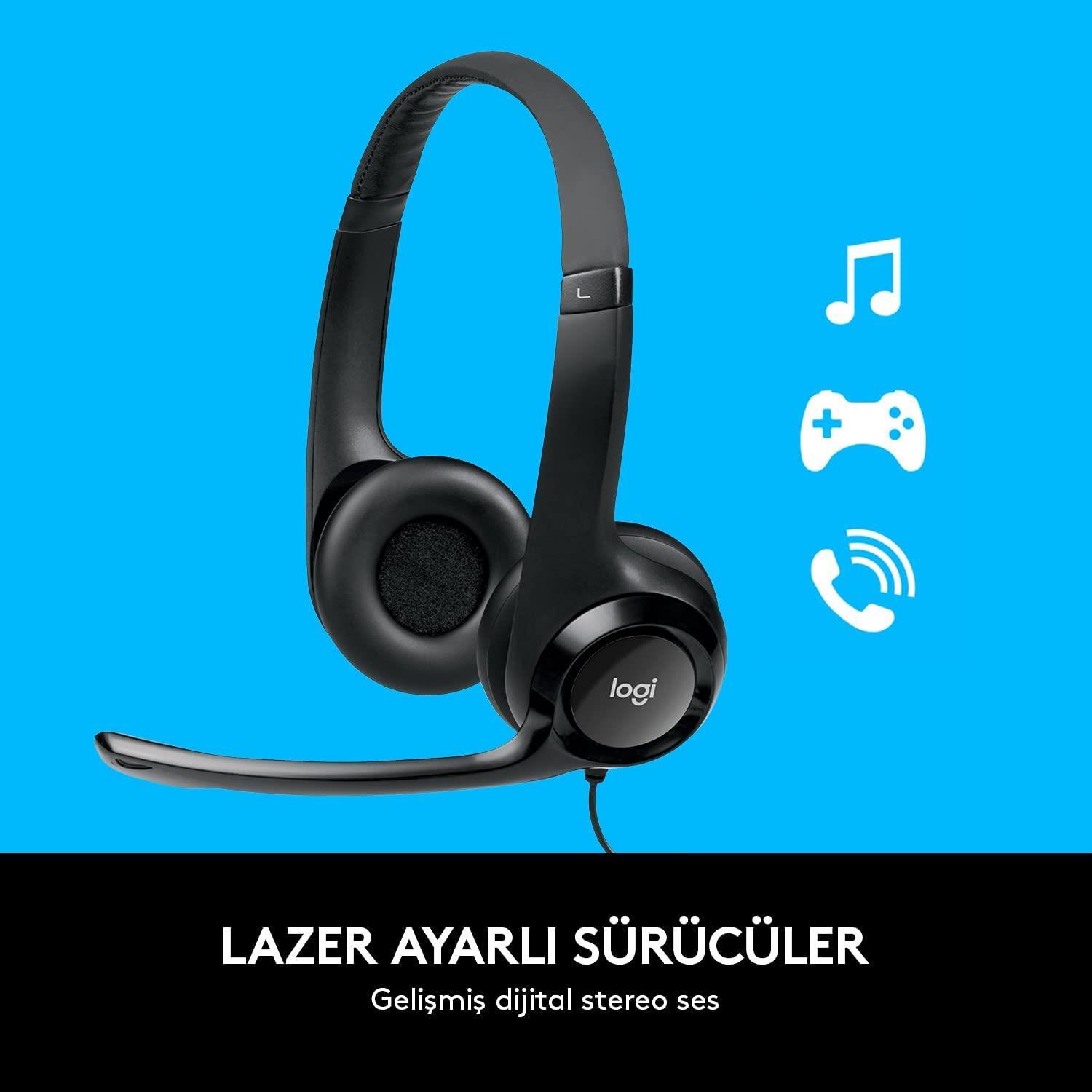 Logitech H390 Kablolu Kulak Üstü Mikrofonlu Kulaklık, Dijital Stereo Ses, Katlanabilir Gürültü Önley